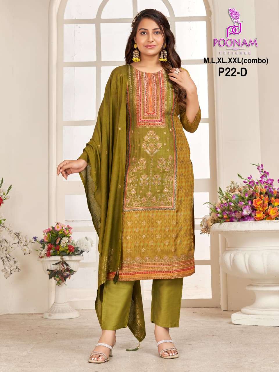 D.NO :- P22 BY POONAM DESIGNER IN PURE DOLA SILK JACQUARD POSITION PRINT WITH HANDWORK 