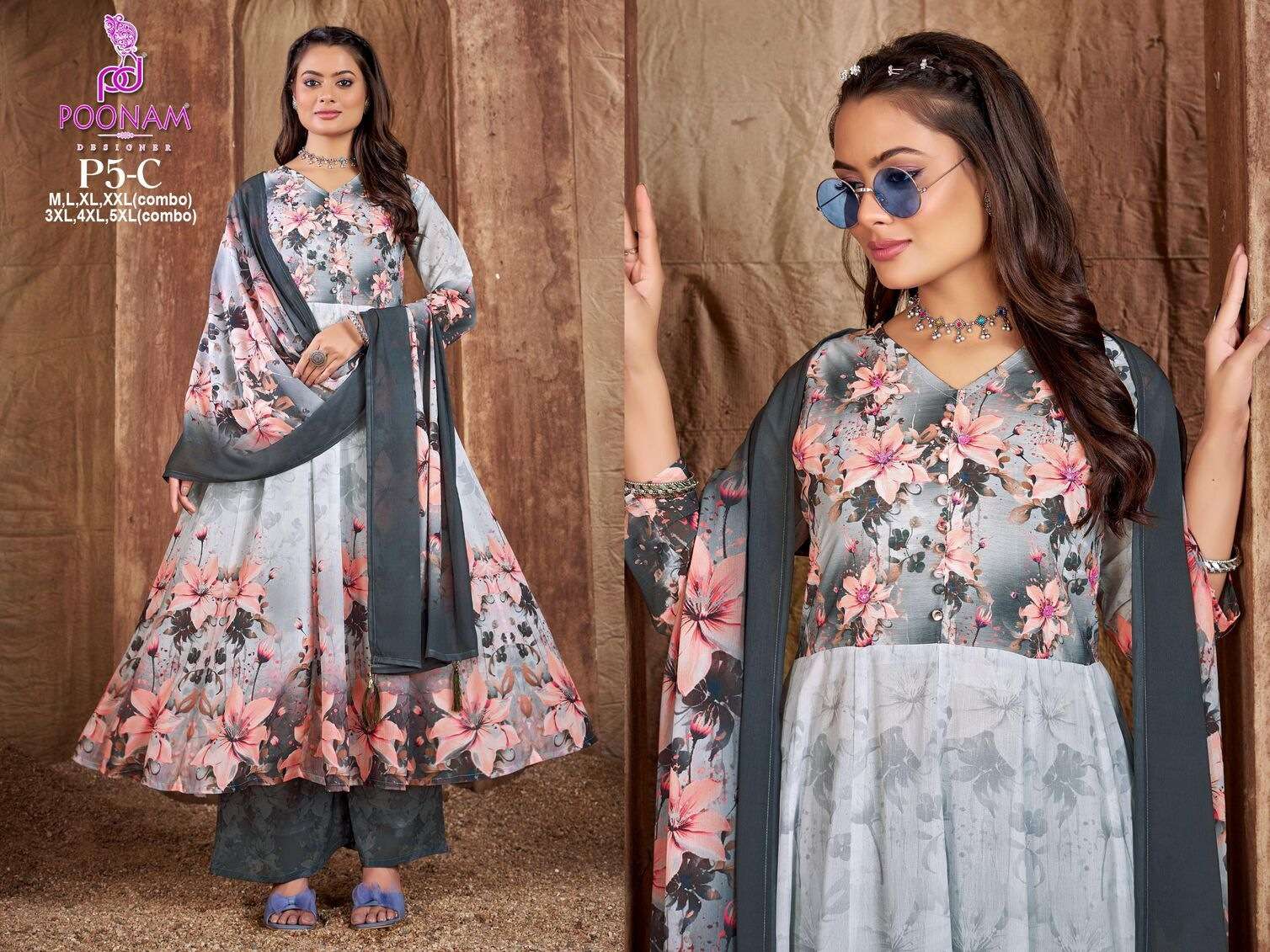 D.NO :- P5 BY POONAM DESIGNER IN PURE SOFT GEORGETTE DIGITAL PRINT & MAL-MAL COTTON INNER 