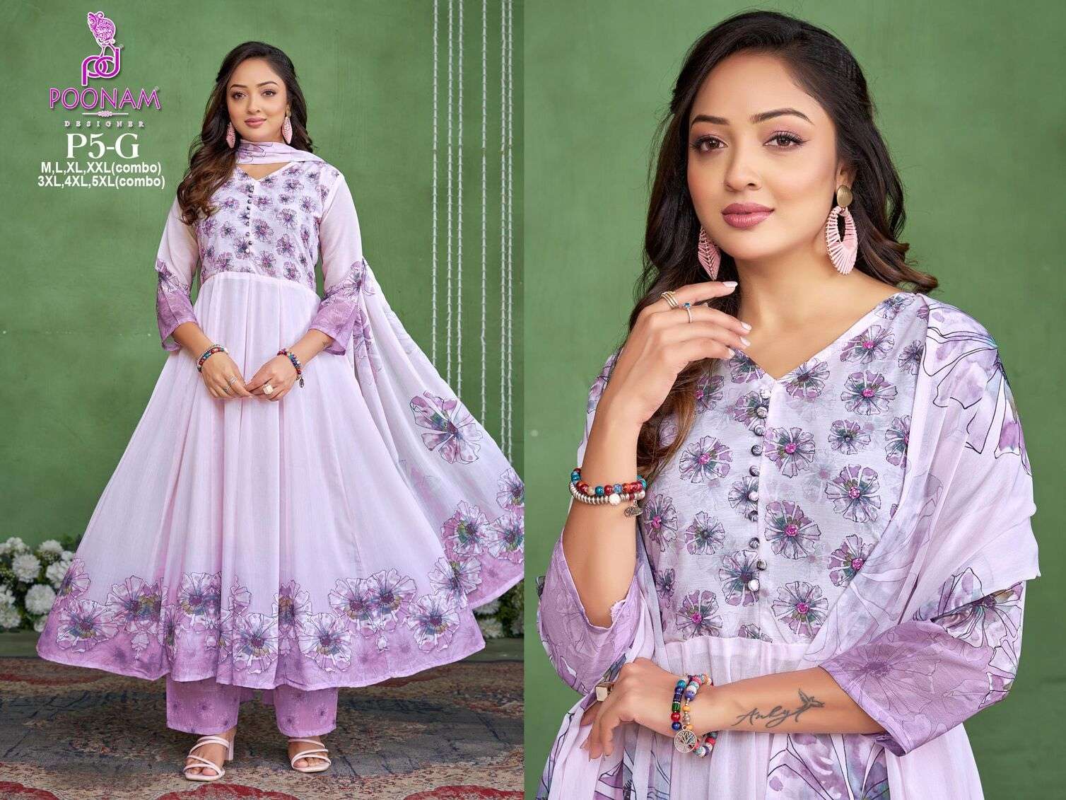 D.NO :- P5 BY POONAM DESIGNER IN PURE SOFT GEORGETTE DIGITAL PRINT & MAL-MAL COTTON INNER 