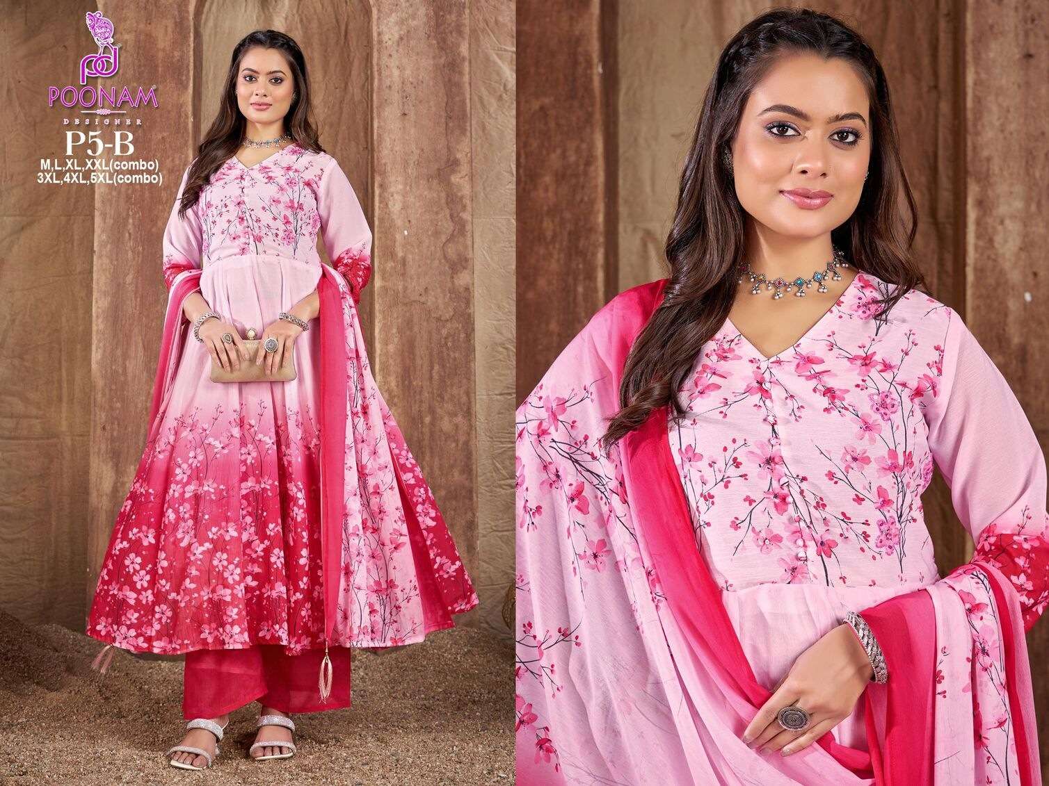D.NO :- P5 BY POONAM DESIGNER IN PURE SOFT GEORGETTE DIGITAL PRINT & MAL-MAL COTTON INNER 