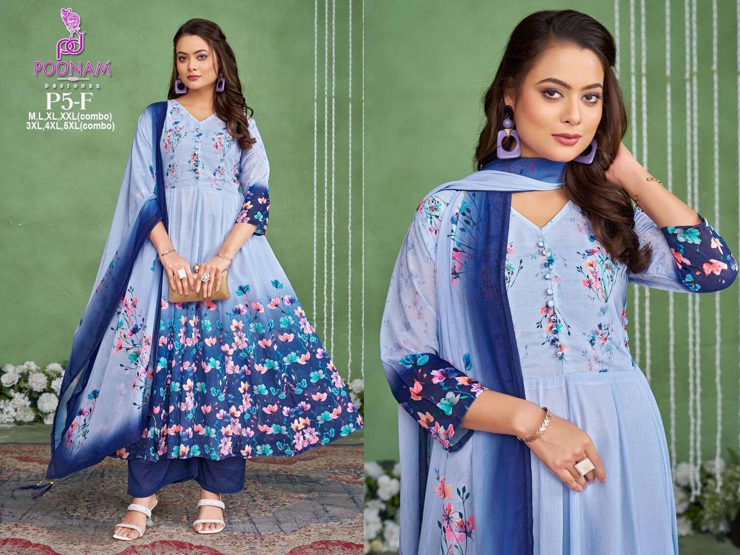 D.NO :- P5 BY POONAM DESIGNER IN PURE SOFT GEORGETTE DIGITAL PRINT & MAL-MAL COTTON INNER 