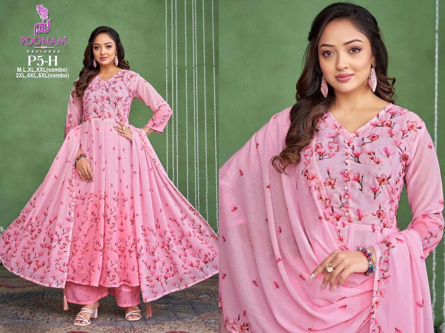 D.NO :- P5 BY POONAM DESIGNER IN PURE SOFT GEORGETTE DIGITAL PRINT & MAL-MAL COTTON INNER 