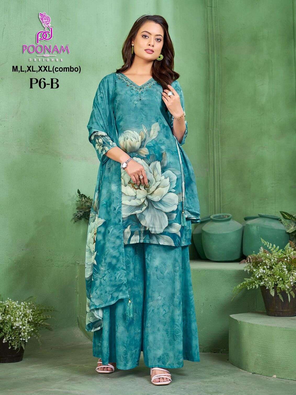 D.NO :- P6 BY POONAM DESIGNER IN PURE GEORGETTE DIGITAL PRINT WITH FRONT SIDE HANDWORK 