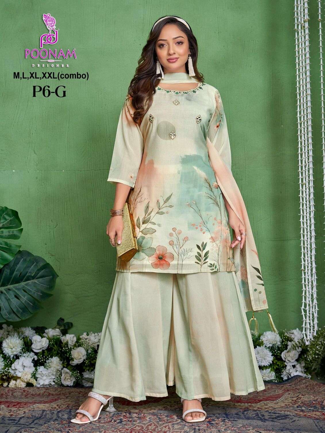 D.NO :- P6 BY POONAM DESIGNER IN PURE GEORGETTE DIGITAL PRINT WITH FRONT SIDE HANDWORK 