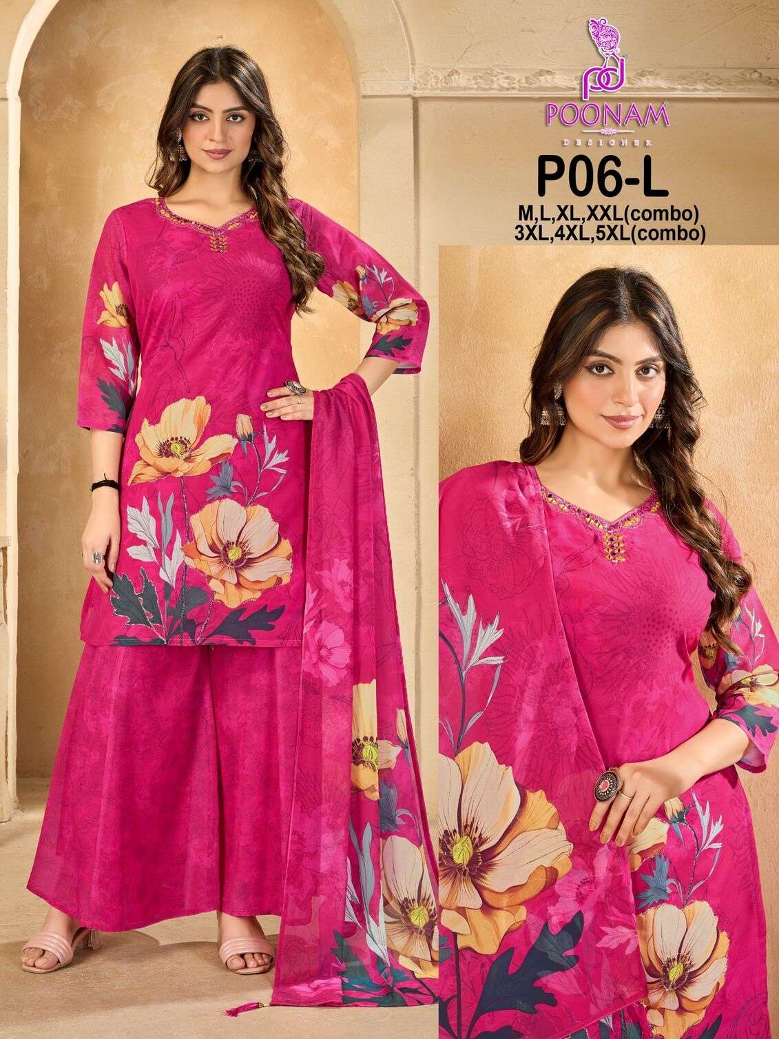 D.NO :- P6 BY POONAM DESIGNER IN PURE GEORGETTE DIGITAL PRINT WITH FRONT SIDE HANDWORK 