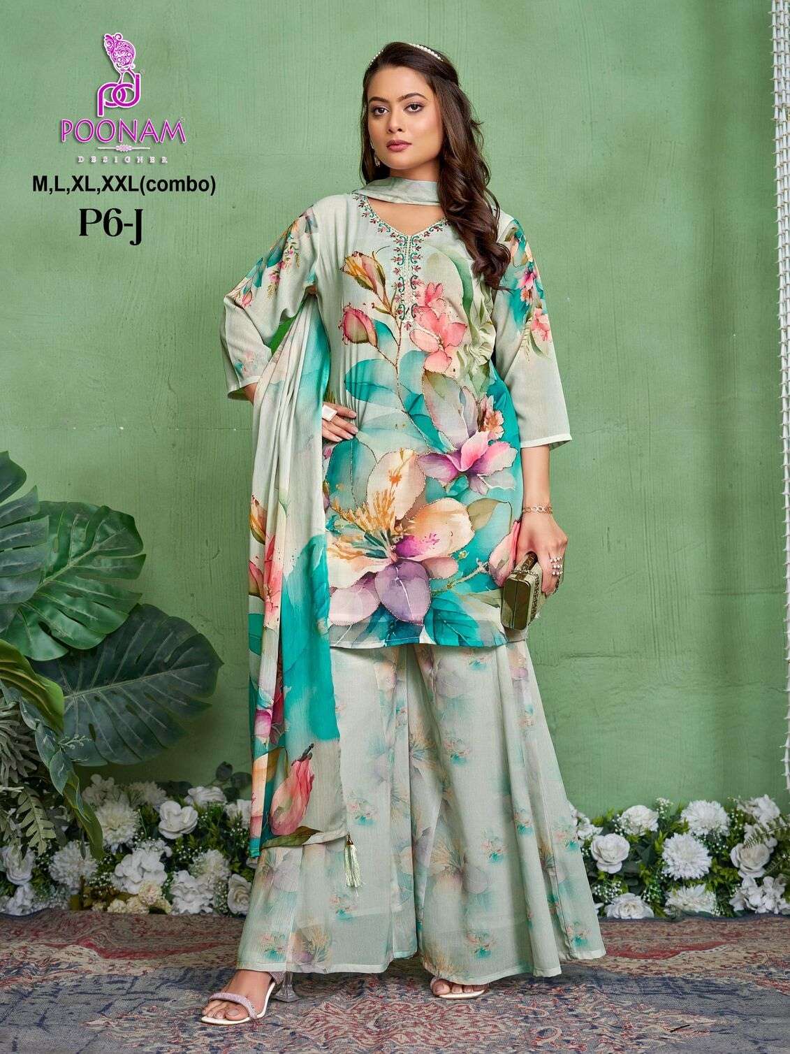 D.NO :- P6 BY POONAM DESIGNER IN PURE GEORGETTE DIGITAL PRINT WITH FRONT SIDE HANDWORK 