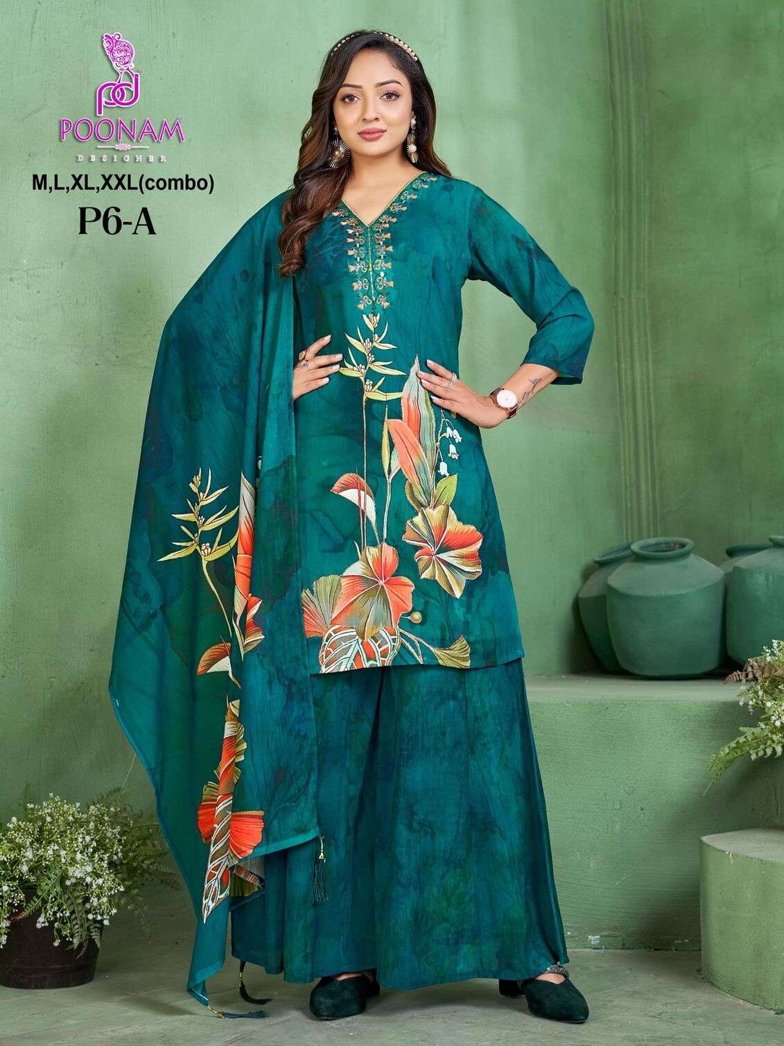 D.NO :- P6 BY POONAM DESIGNER IN PURE GEORGETTE DIGITAL PRINT WITH FRONT SIDE HANDWORK 