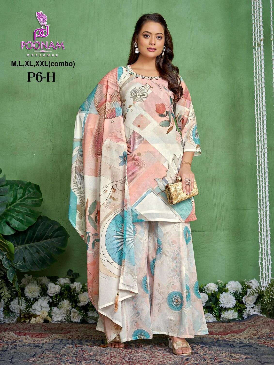 D.NO :- P6 BY POONAM DESIGNER IN PURE GEORGETTE DIGITAL PRINT WITH FRONT SIDE HANDWORK 