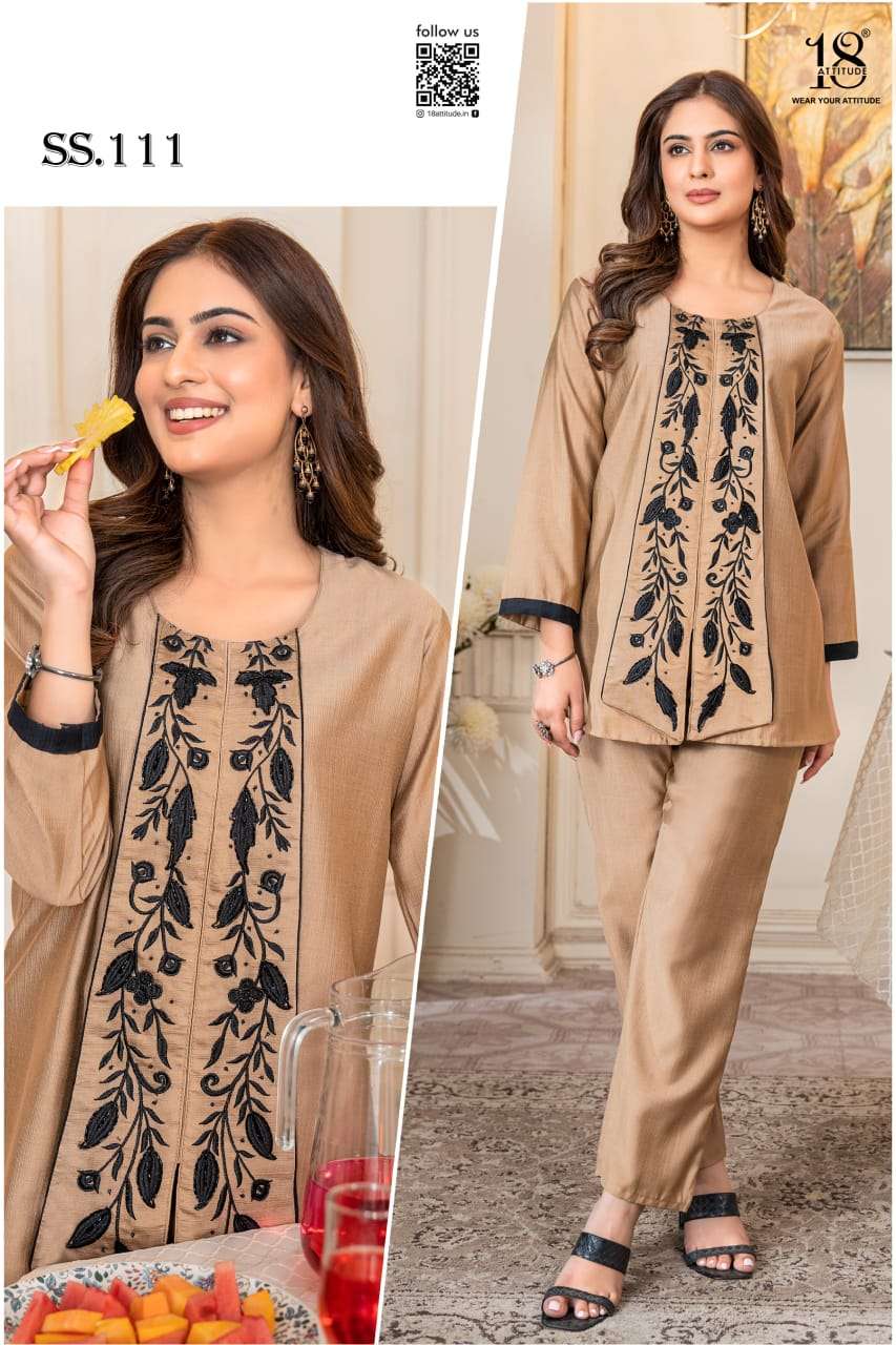 D.NO :- SS-111 BY 18 ATTITUDE IN BSY EURASIA CO-ORD SET WITH HAND WORK 