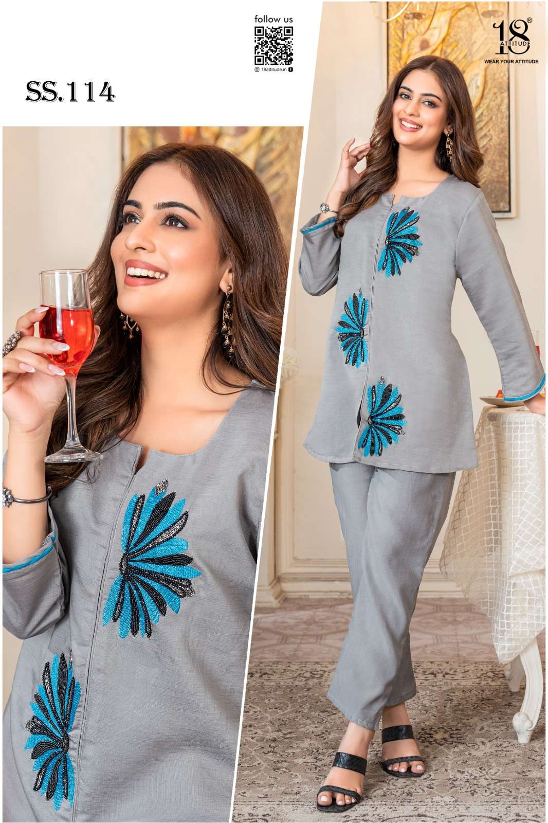 D.NO :- SS-114 BY 18 ATTITUDE IN VATICAN GOLD CO-ORD SET WITH HAND WORK 