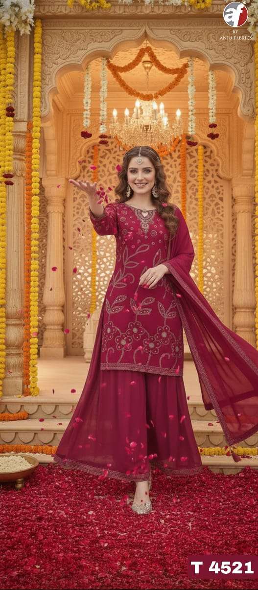 D.NO:- T 4521 BY ANJU FABRICS IN PURE DOLA SILK SHORT KURTI WITH FLARED DIVIDER & DUPATTA