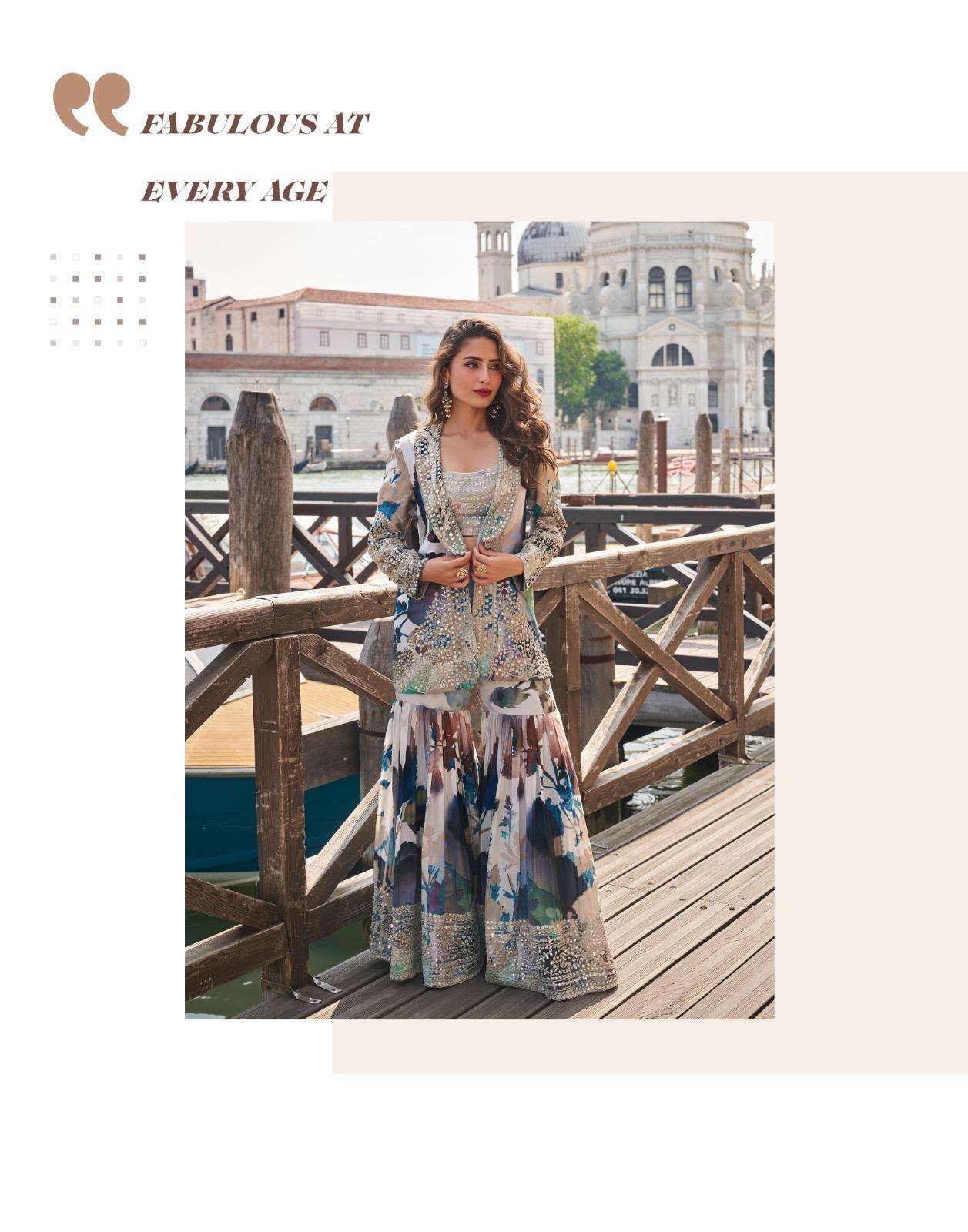 ELNAAZ BY SAYURI DESIGNER IN REAL CHINON SILK WITH HEAVY EMBROIDERED MIRROR WORK 