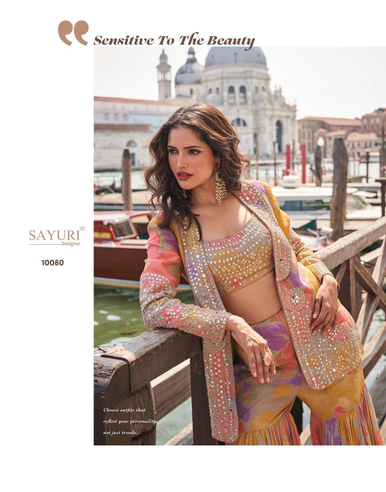 ELNAAZ BY SAYURI DESIGNER IN REAL CHINON SILK WITH HEAVY EMBROIDERED MIRROR WORK 