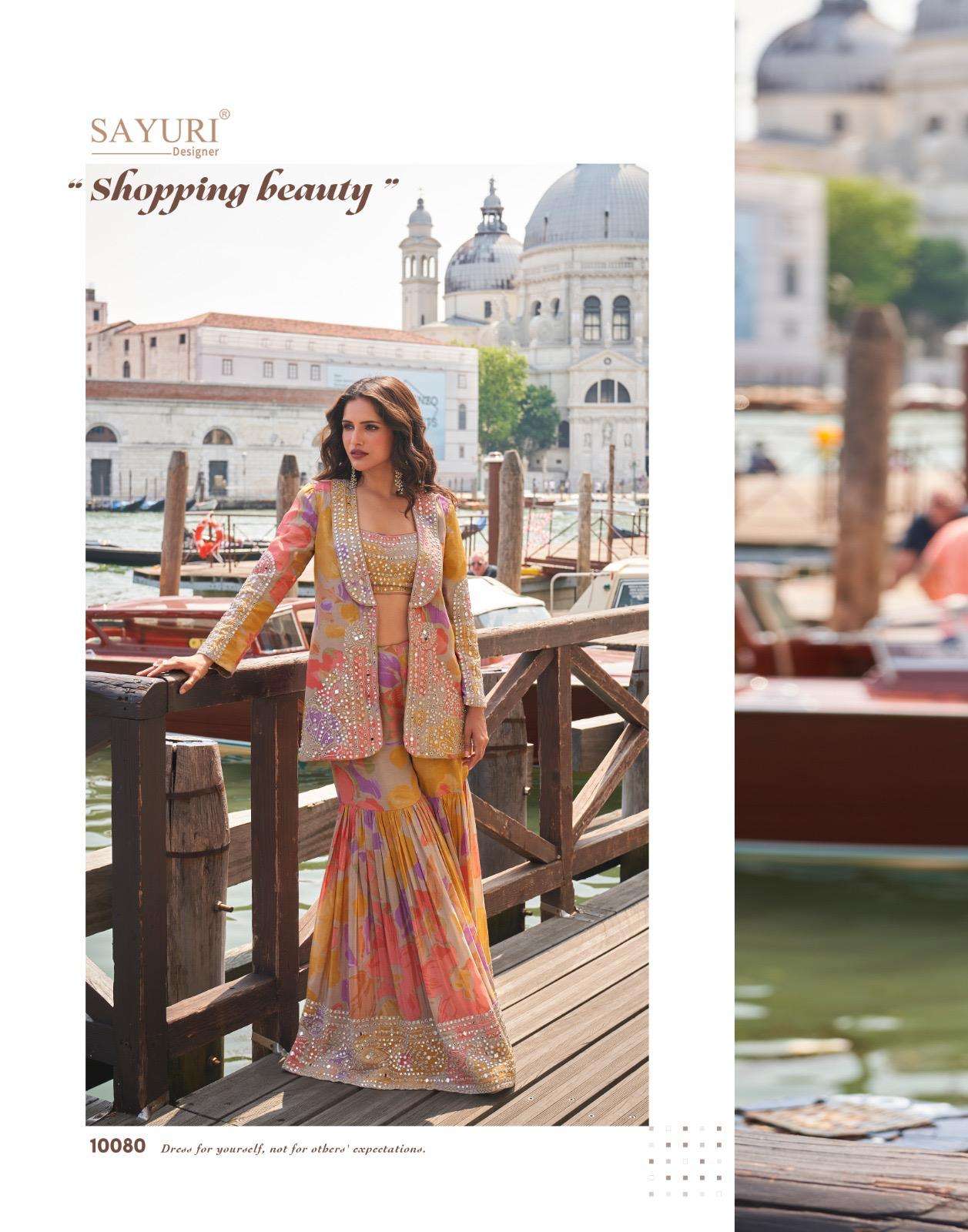 ELNAAZ BY SAYURI DESIGNER IN REAL CHINON SILK WITH HEAVY EMBROIDERED MIRROR WORK 