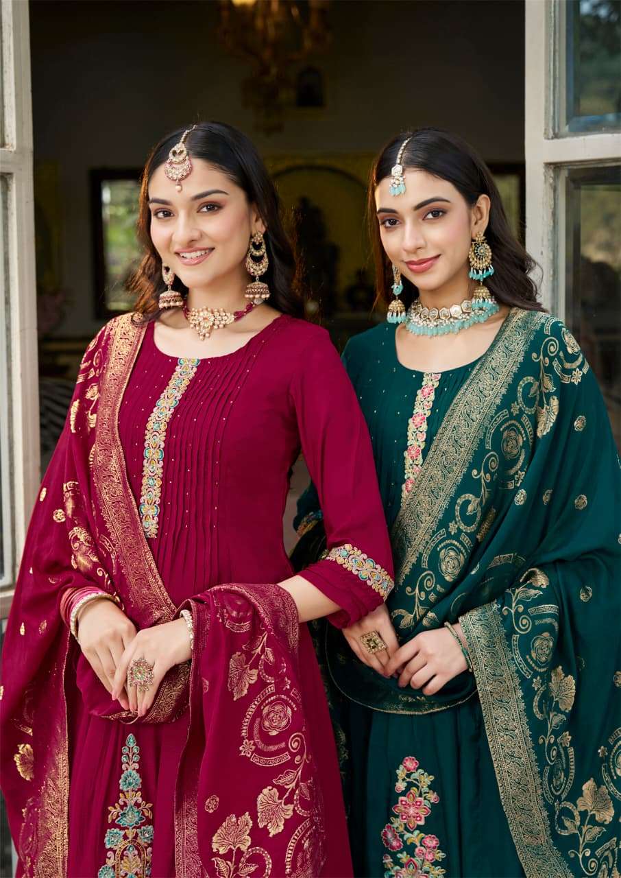 GITANJALI BY KARISSA IN HEAVY VISCOSE MALL CHANDERI WITH FLARED TOP PANT AND DUPATTA