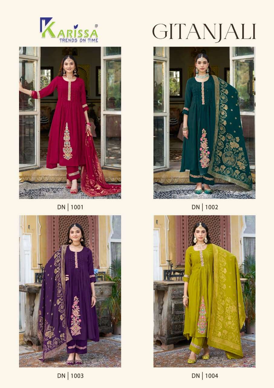 GITANJALI BY KARISSA IN HEAVY VISCOSE MALL CHANDERI WITH FLARED TOP PANT AND DUPATTA