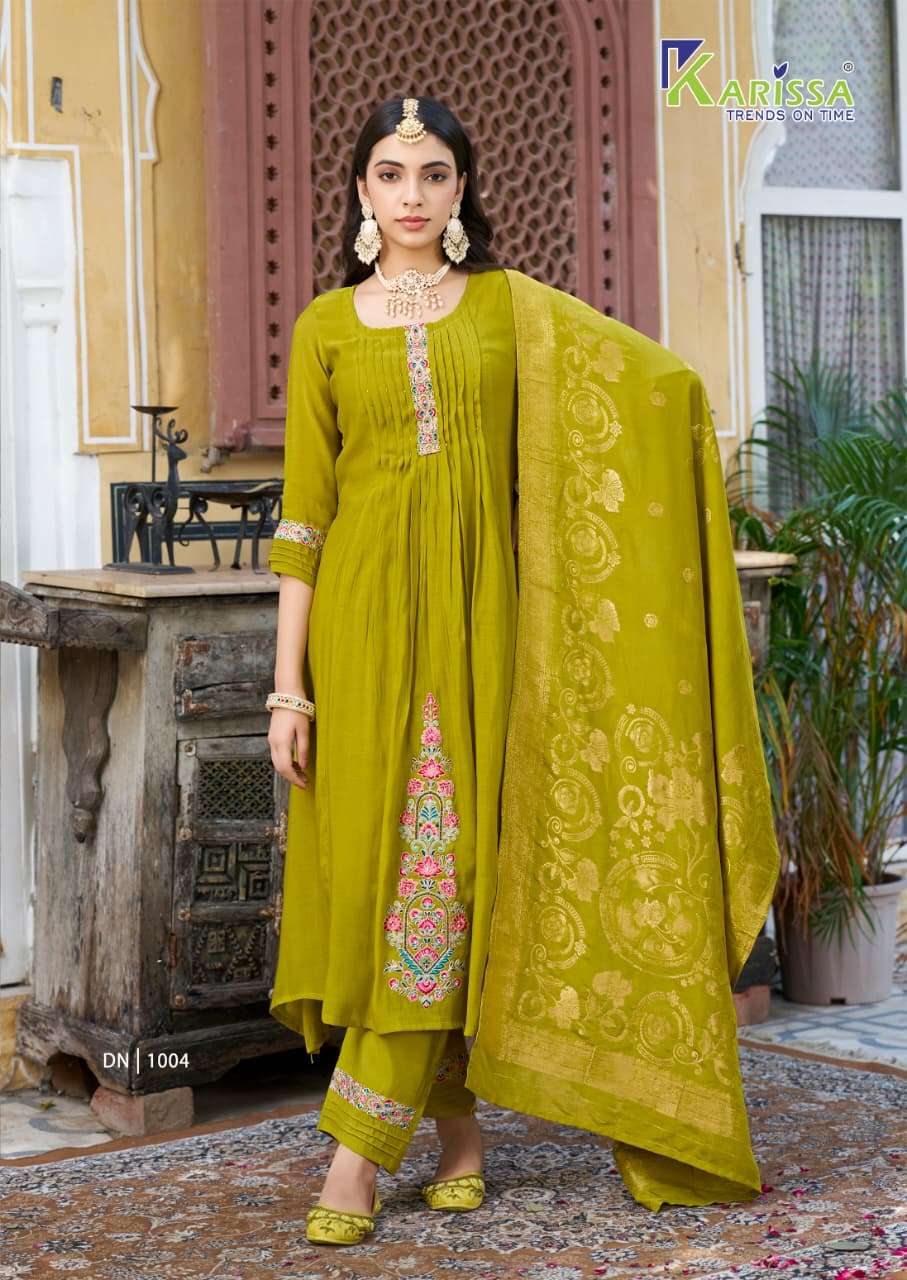 GITANJALI BY KARISSA IN HEAVY VISCOSE MALL CHANDERI WITH FLARED TOP PANT AND DUPATTA