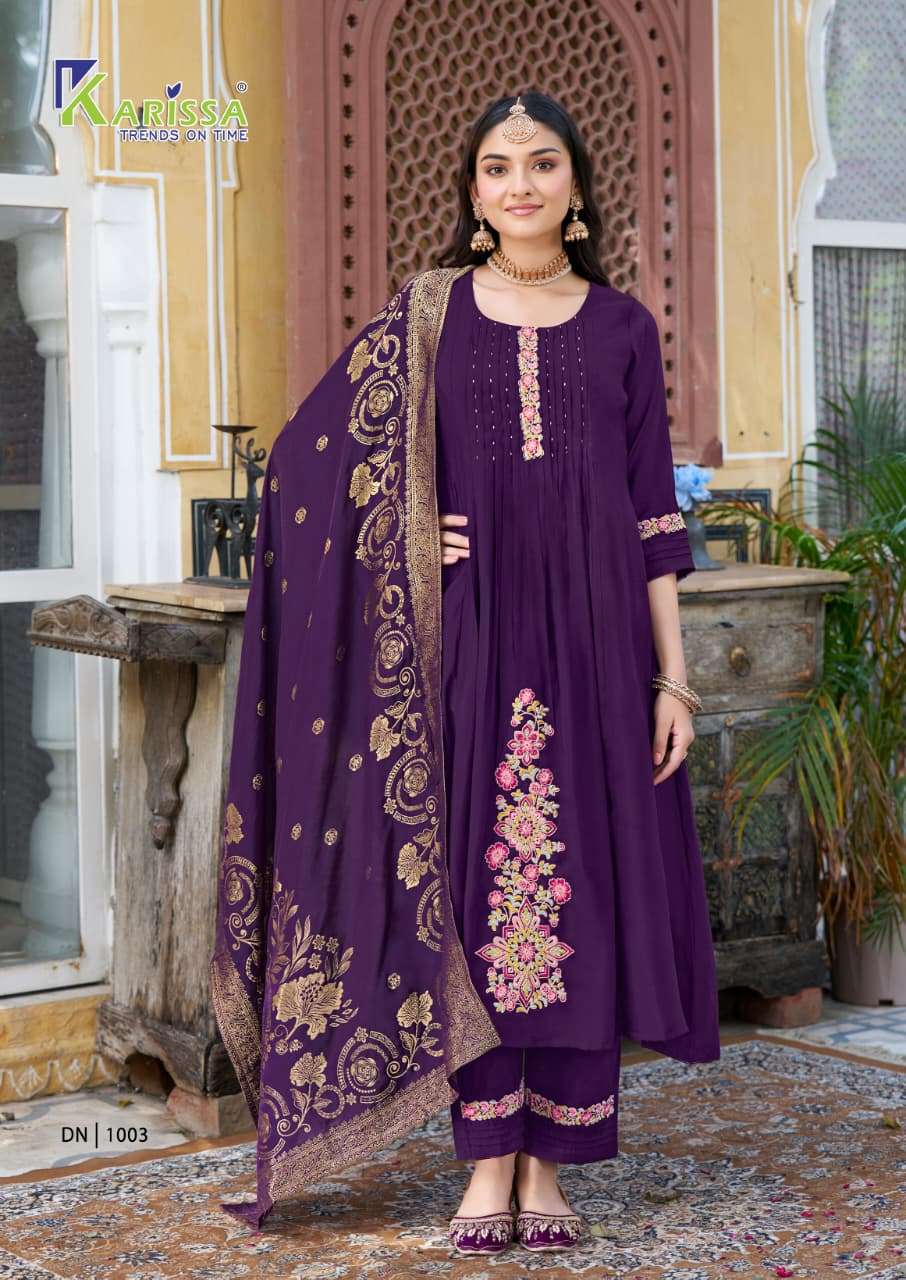 GITANJALI BY KARISSA IN HEAVY VISCOSE MALL CHANDERI WITH FLARED TOP PANT AND DUPATTA