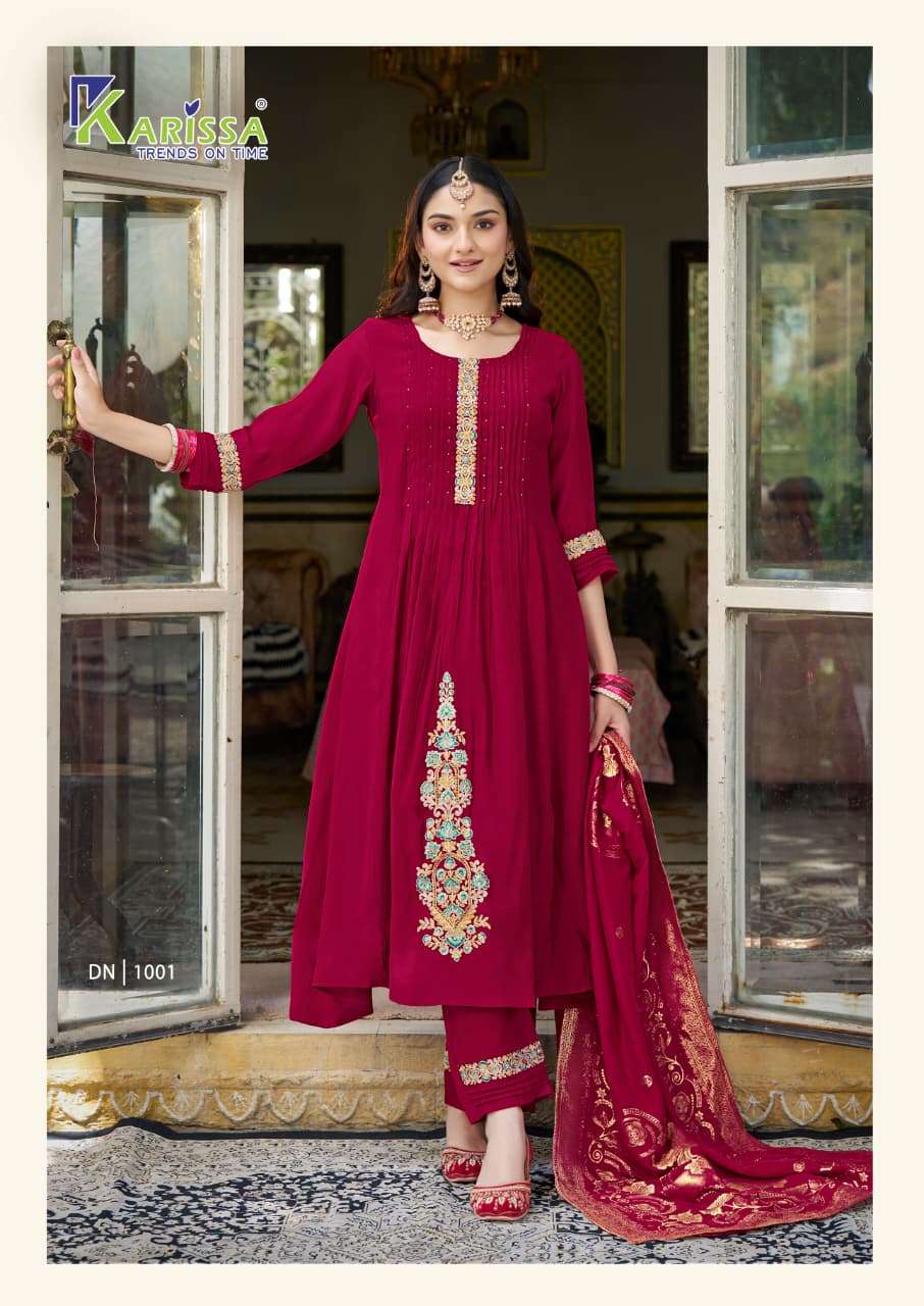 GITANJALI BY KARISSA IN HEAVY VISCOSE MALL CHANDERI WITH FLARED TOP PANT AND DUPATTA