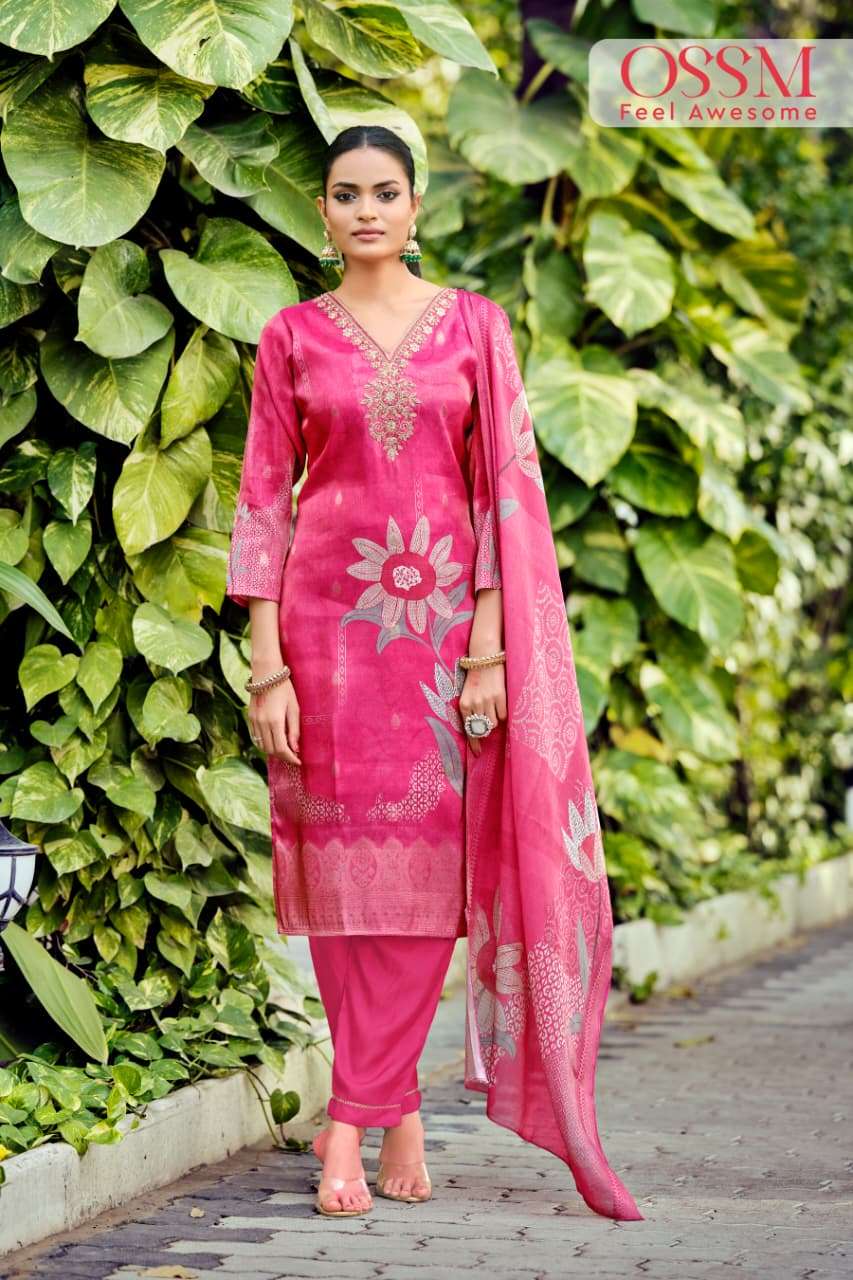 GULABO BY OSSM IN JACQUARD SIMMER SILK WITH EMBROIDERY WORK & DIGITAL PRINT 