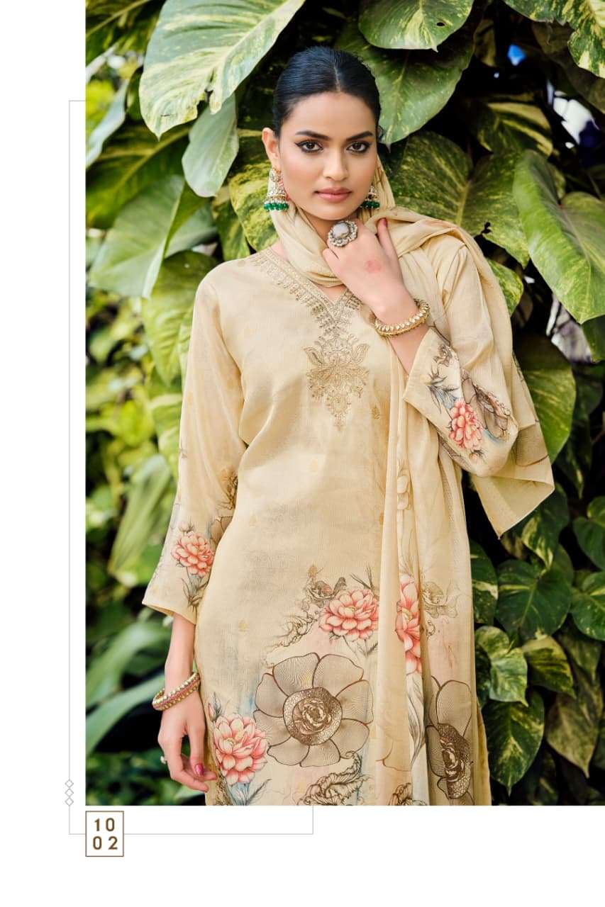GULABO BY OSSM IN JACQUARD SIMMER SILK WITH EMBROIDERY WORK & DIGITAL PRINT 