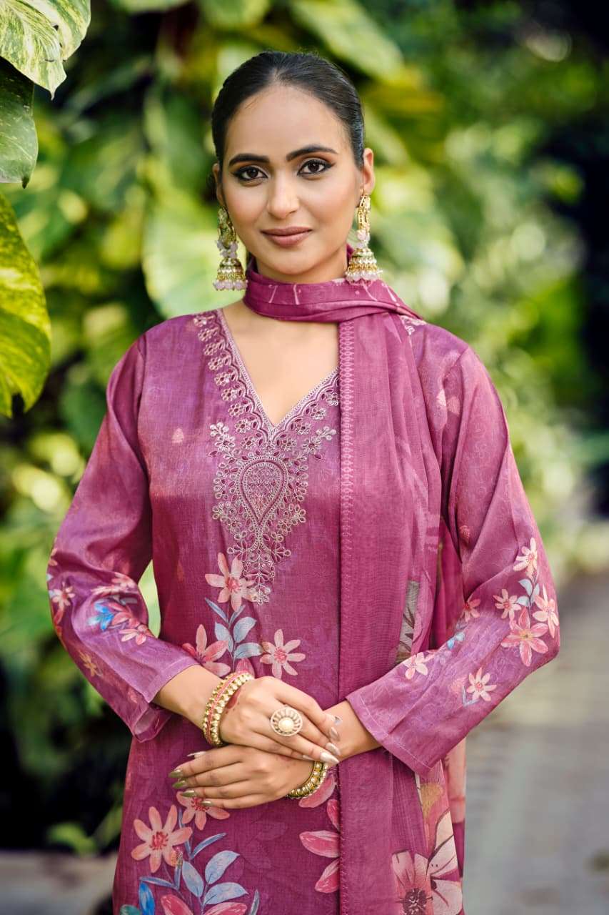 GULABO BY OSSM IN JACQUARD SIMMER SILK WITH EMBROIDERY WORK & DIGITAL PRINT 