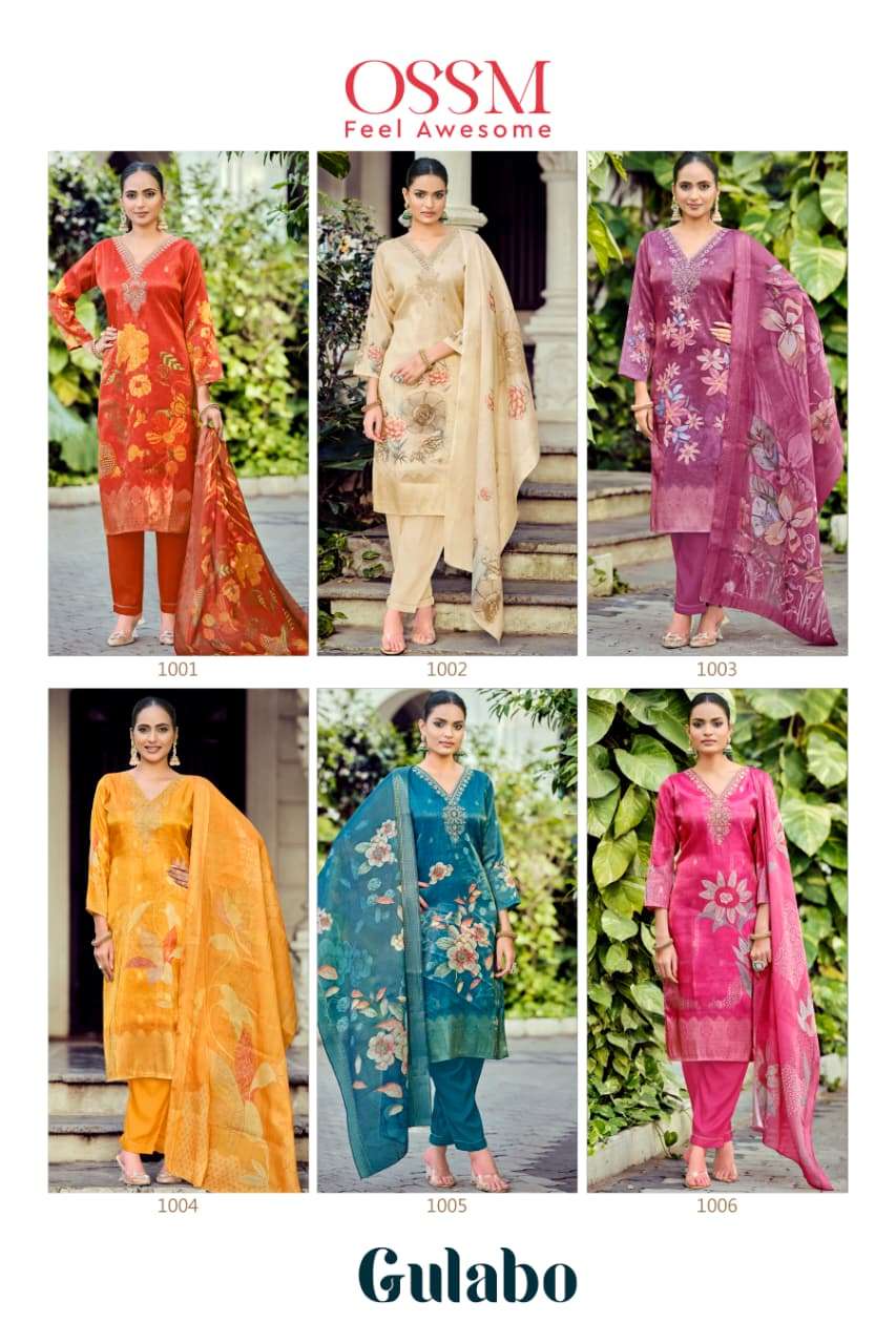 GULABO BY OSSM IN JACQUARD SIMMER SILK WITH EMBROIDERY WORK & DIGITAL PRINT 