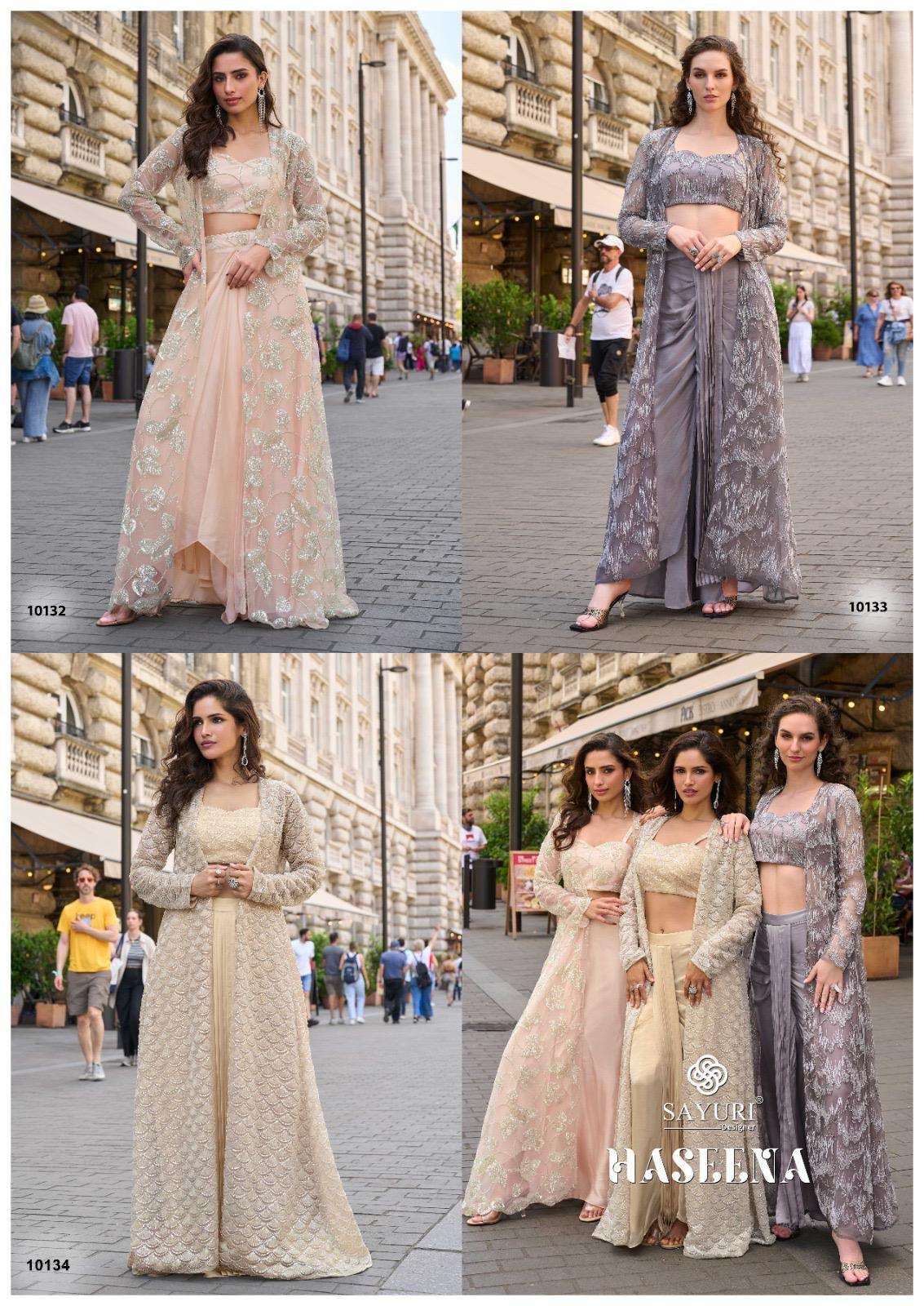 HASEENA BY SAYURI DESIGNER IN REAL FRENCH CREP SILK STYLISH DHOTI WITH BEADS EMBROIDERED WORK 