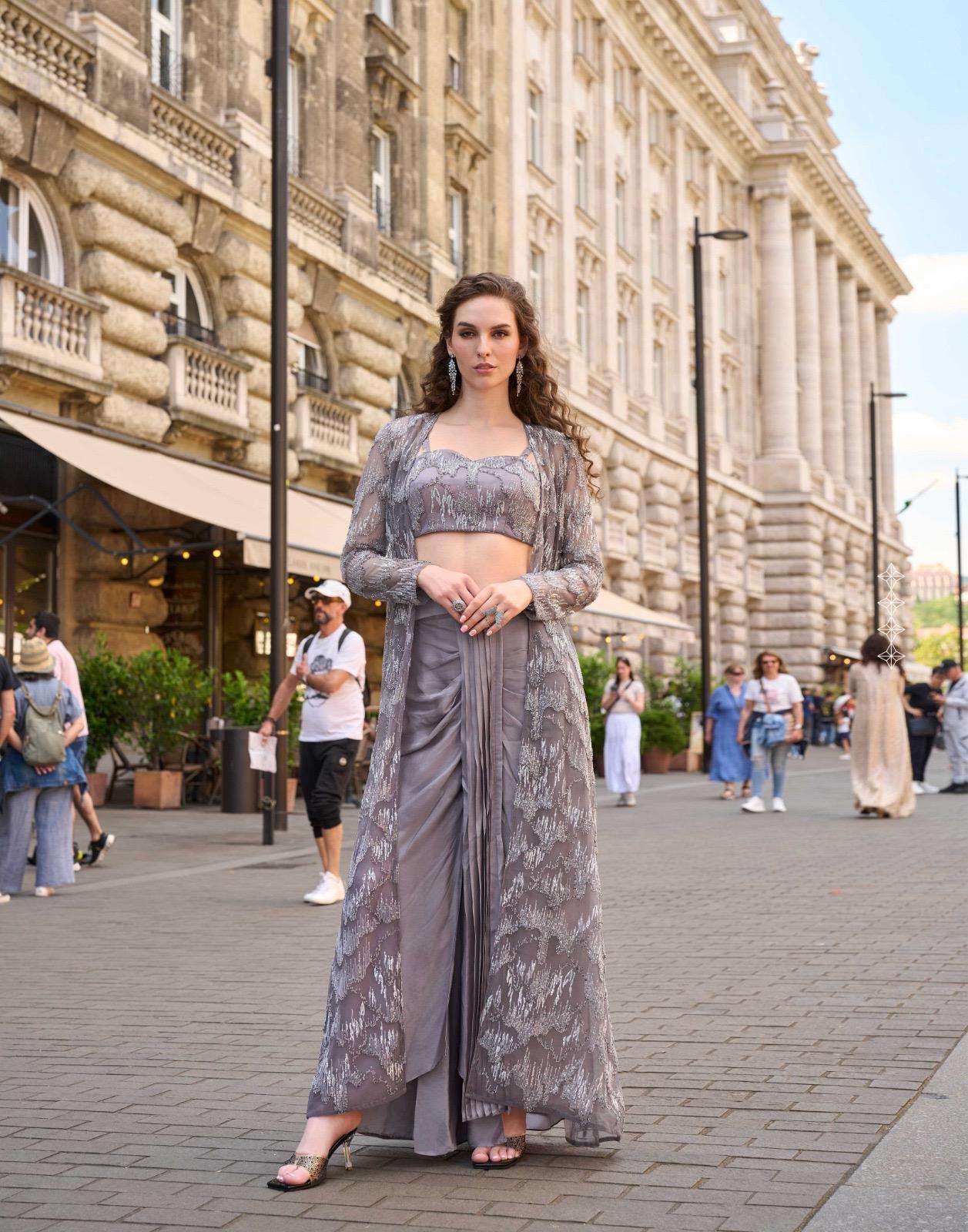 HASEENA BY SAYURI DESIGNER IN REAL FRENCH CREP SILK STYLISH DHOTI WITH BEADS EMBROIDERED WORK 