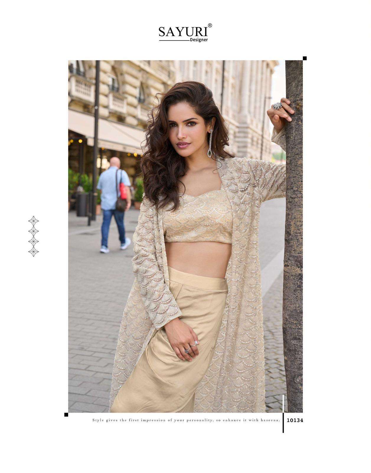 HASEENA BY SAYURI DESIGNER IN REAL FRENCH CREP SILK STYLISH DHOTI WITH BEADS EMBROIDERED WORK 