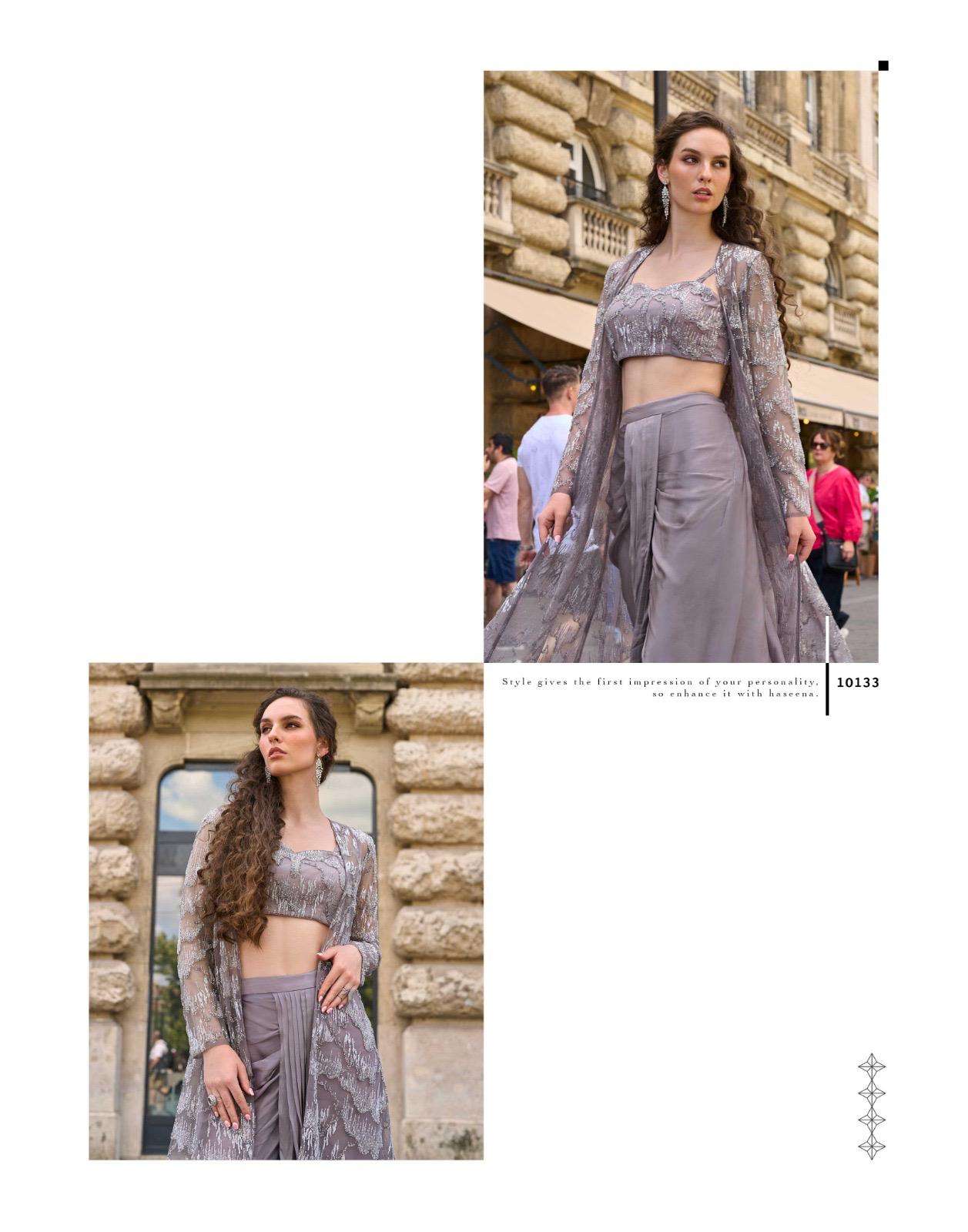 HASEENA BY SAYURI DESIGNER IN REAL FRENCH CREP SILK STYLISH DHOTI WITH BEADS EMBROIDERED WORK 