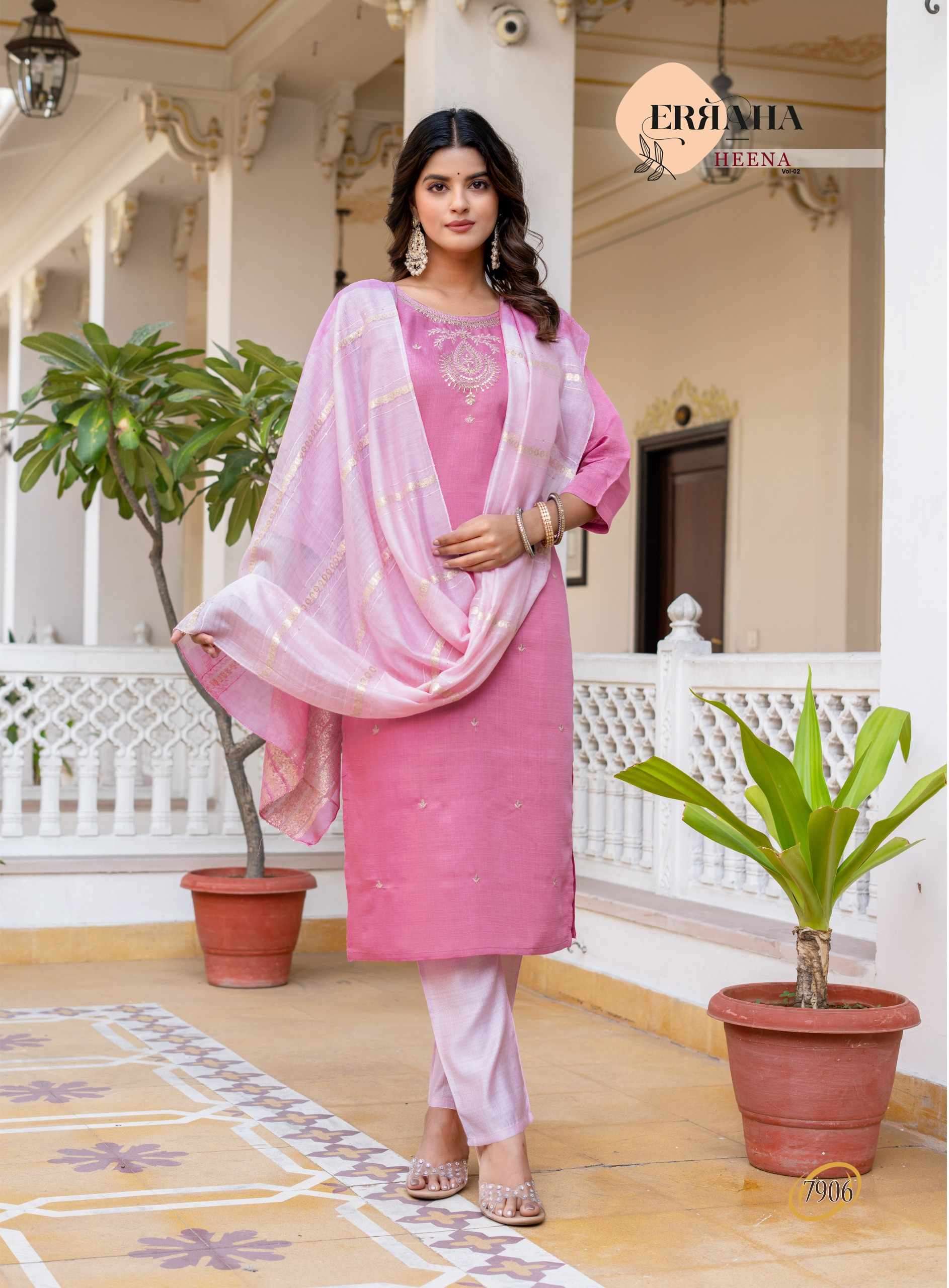 HEENA VOL-2 BY ERRAHA IN PREMIUM VATICAN FABRICS WITH UNIQUE EMBROIDERY IN NECK & ALL OVER BUTTA 