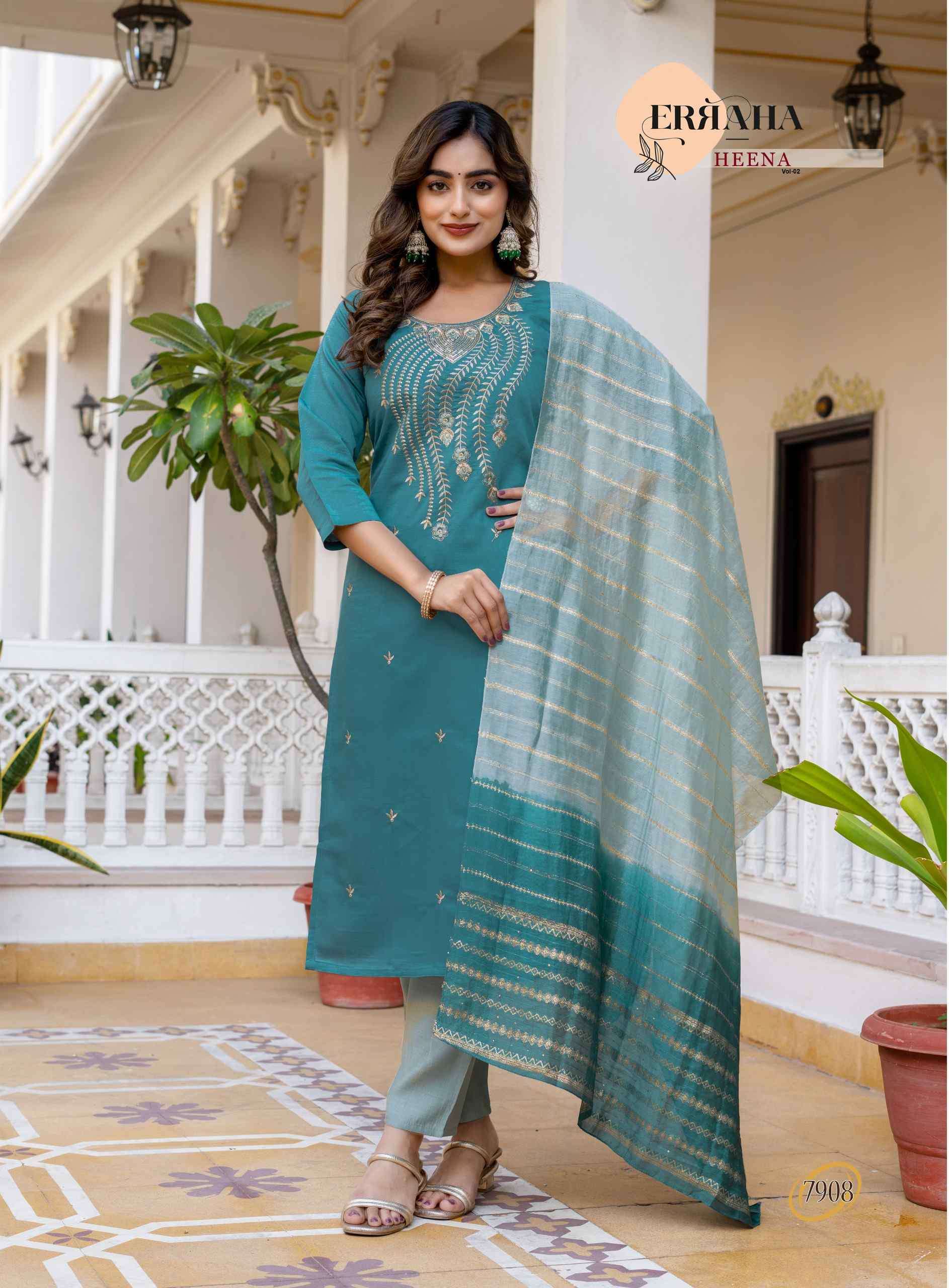 HEENA VOL-2 BY ERRAHA IN PREMIUM VATICAN FABRICS WITH UNIQUE EMBROIDERY IN NECK & ALL OVER BUTTA 