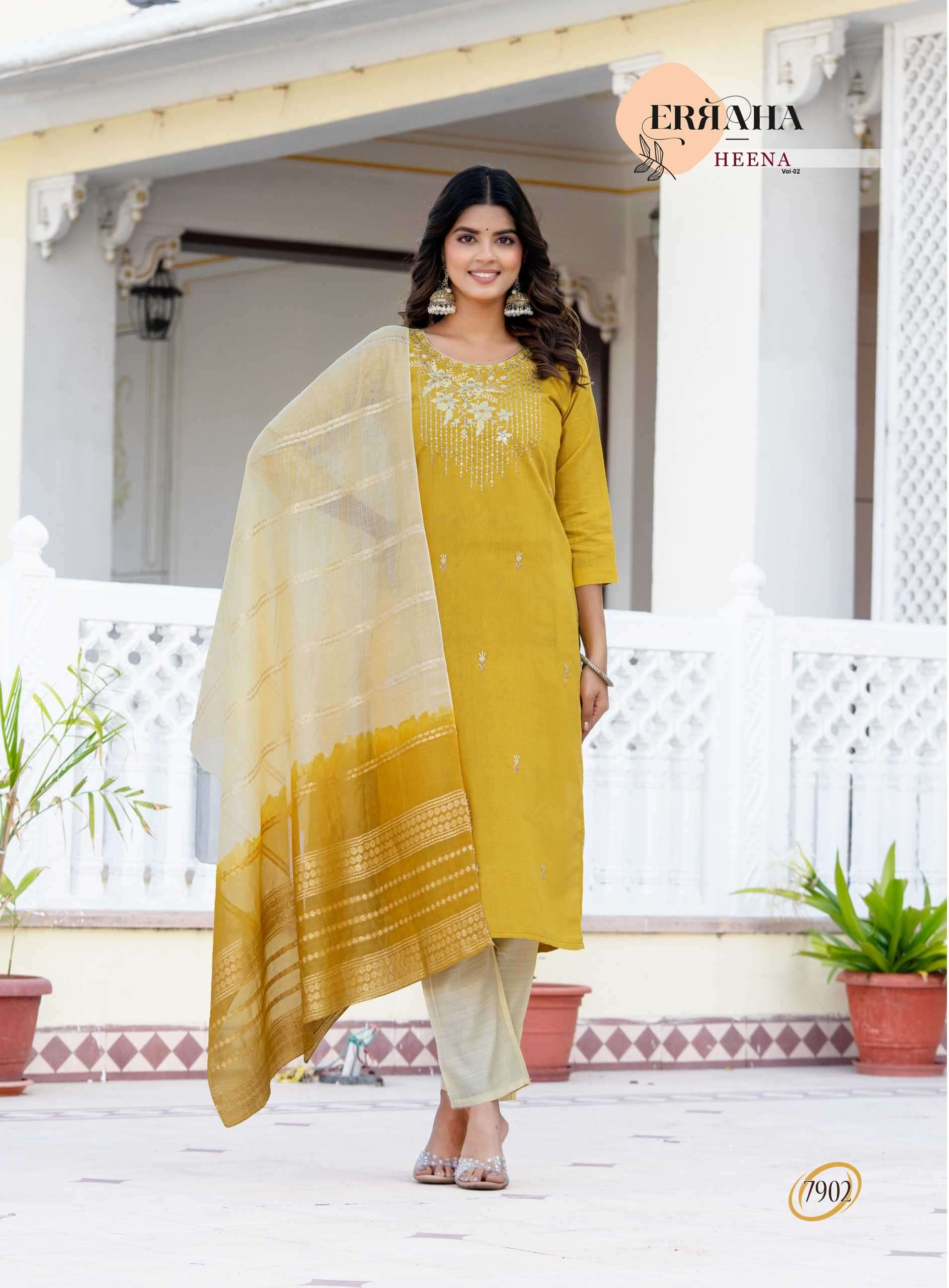 HEENA VOL-2 BY ERRAHA IN PREMIUM VATICAN FABRICS WITH UNIQUE EMBROIDERY IN NECK & ALL OVER BUTTA 