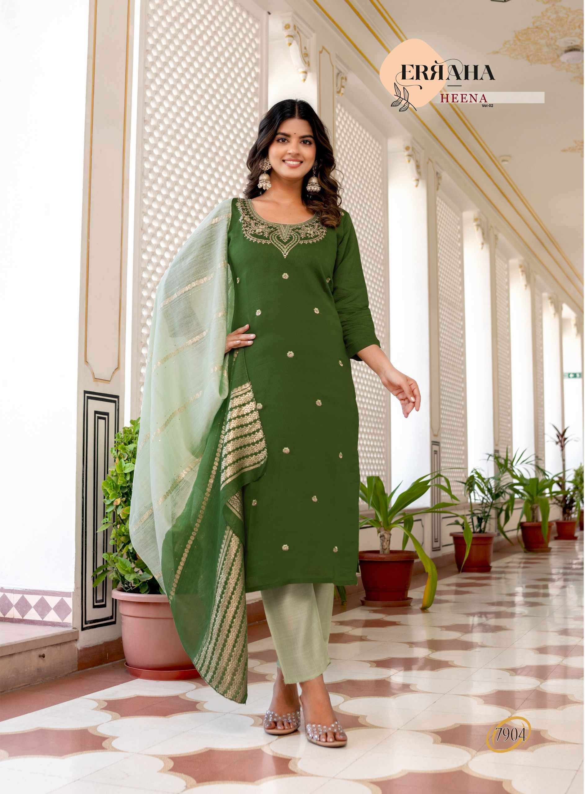 HEENA VOL-2 BY ERRAHA IN PREMIUM VATICAN FABRICS WITH UNIQUE EMBROIDERY IN NECK & ALL OVER BUTTA 