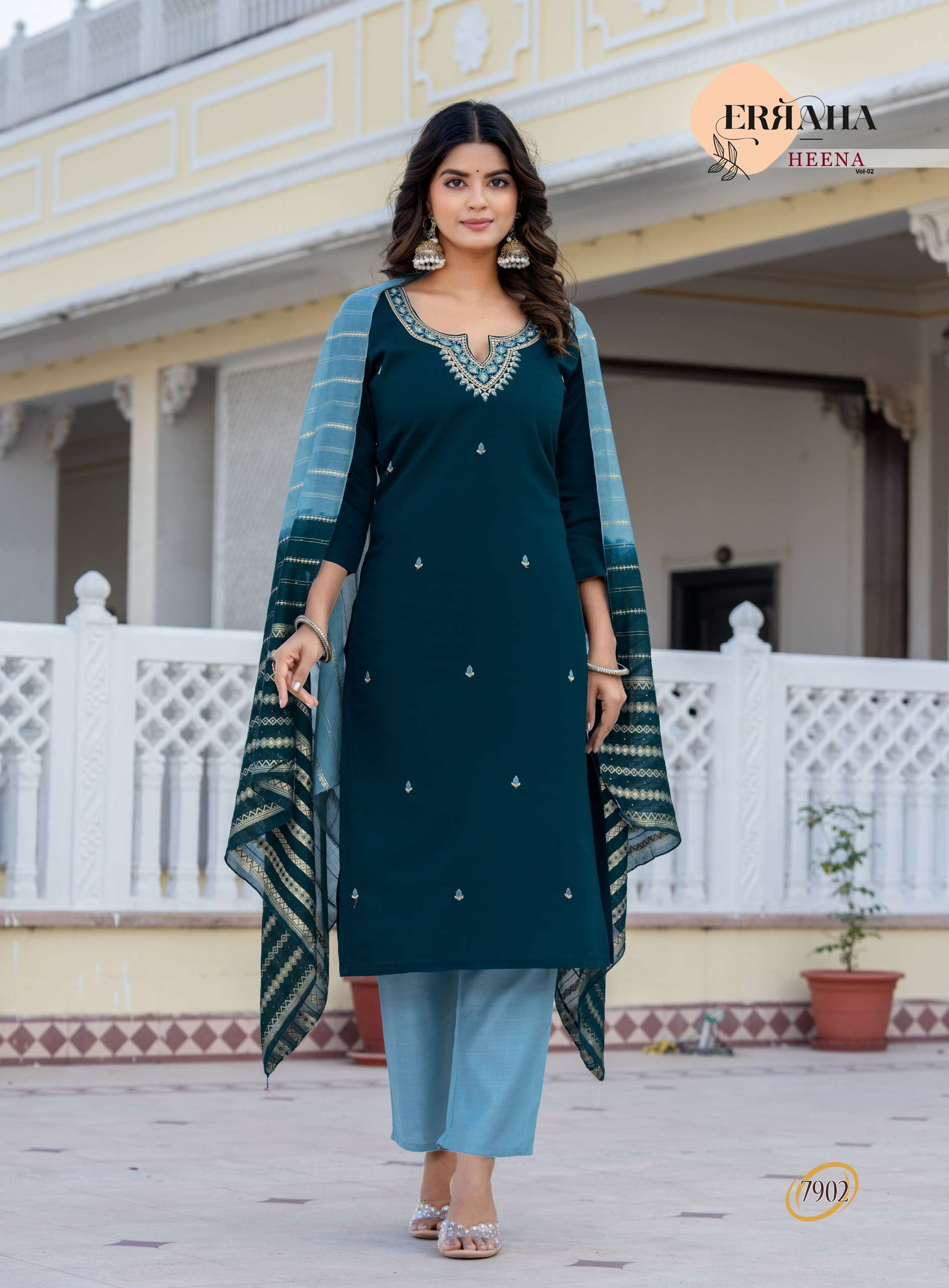 HEENA VOL-2 BY ERRAHA IN PREMIUM VATICAN FABRICS WITH UNIQUE EMBROIDERY IN NECK & ALL OVER BUTTA 