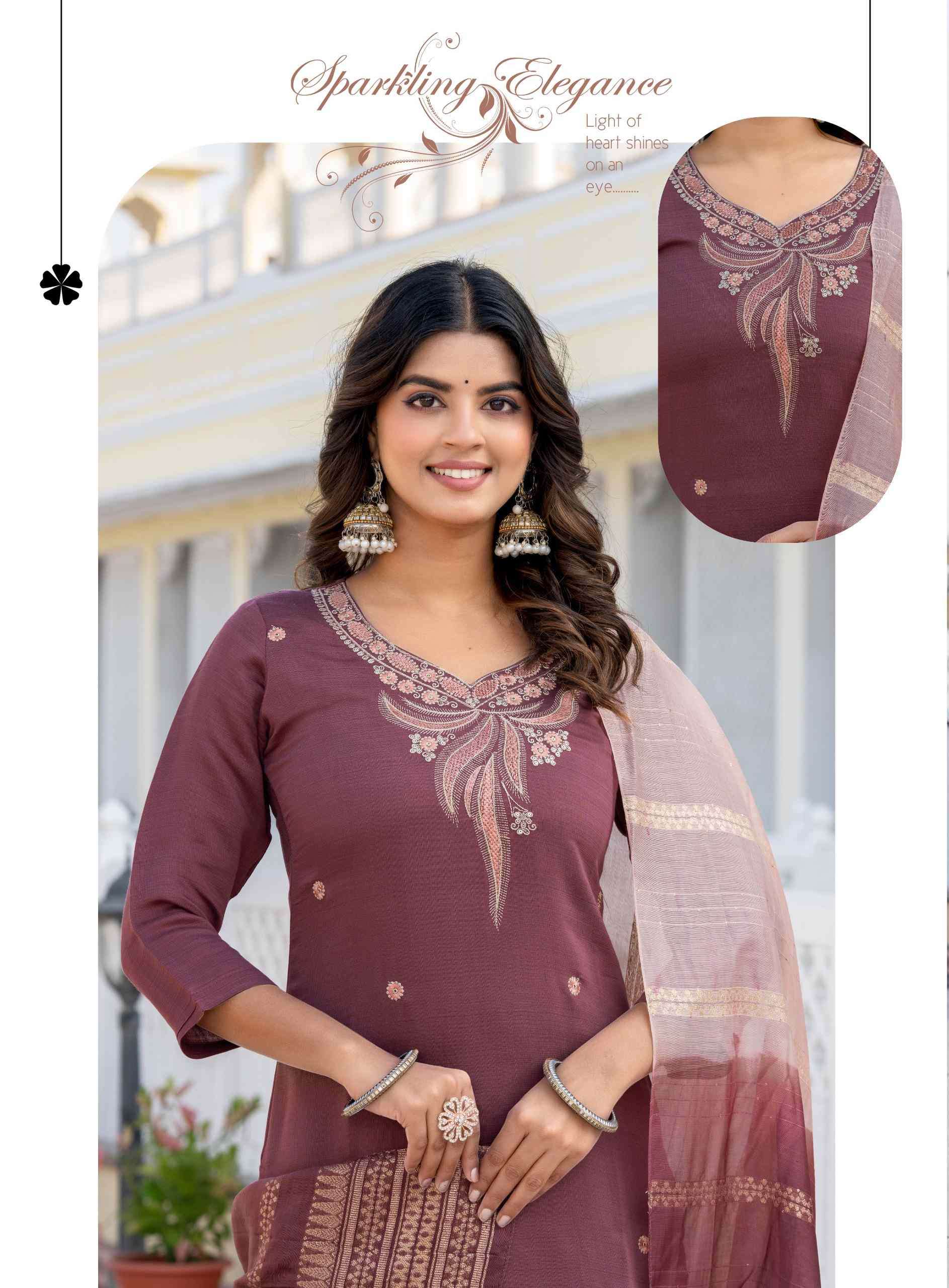 HEENA VOL-2 BY ERRAHA IN PREMIUM VATICAN FABRICS WITH UNIQUE EMBROIDERY IN NECK & ALL OVER BUTTA 