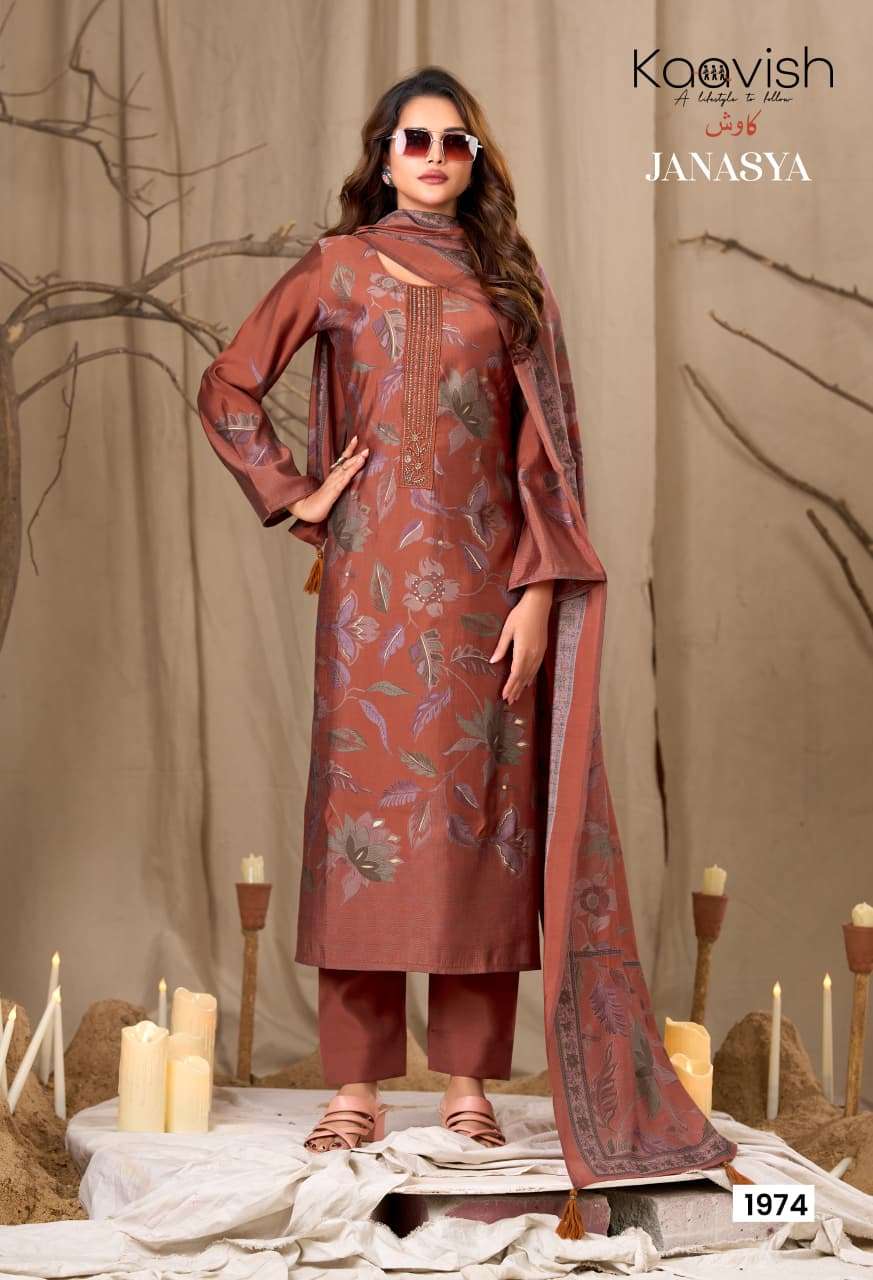 JANASYA BY KAAVISH IN PURE MODAL SILK DIGITAL FOIL PRINT WITH FANCY AARI HANDWORK 