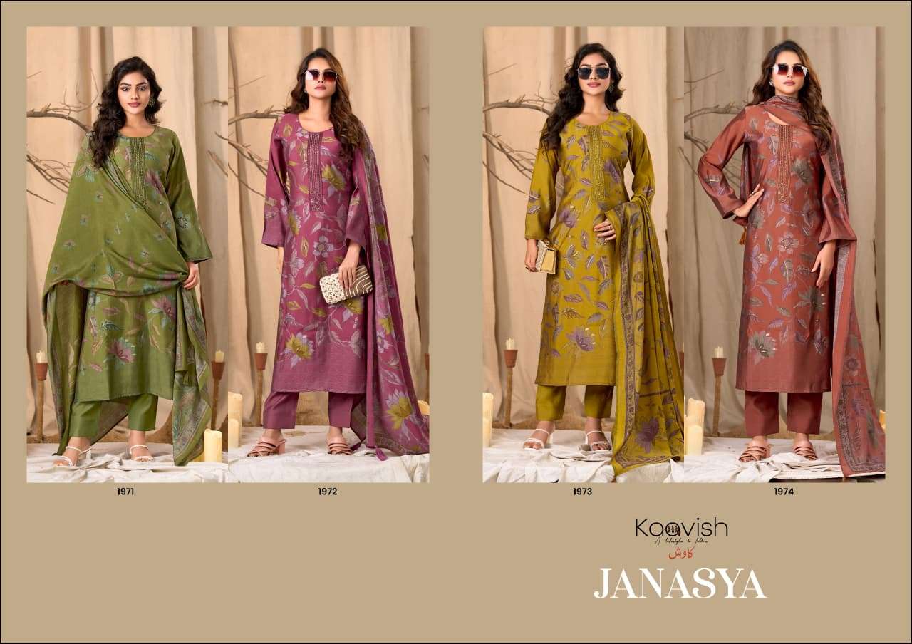 JANASYA BY KAAVISH IN PURE MODAL SILK DIGITAL FOIL PRINT WITH FANCY AARI HANDWORK 