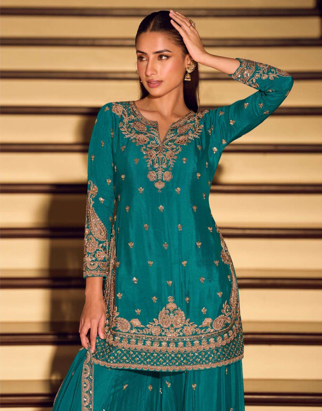 KANCHAN BY SAYURI DESIGNER IN PREMIUM CHINON SILK WITH BEADS EMBROIDERED WORK 