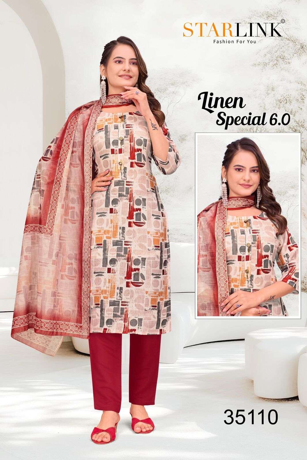 LINEN SPECIAL-6 BY STARLINK IN LINEN DIGITAL PRINT AND INNER WITH TIE WORK 