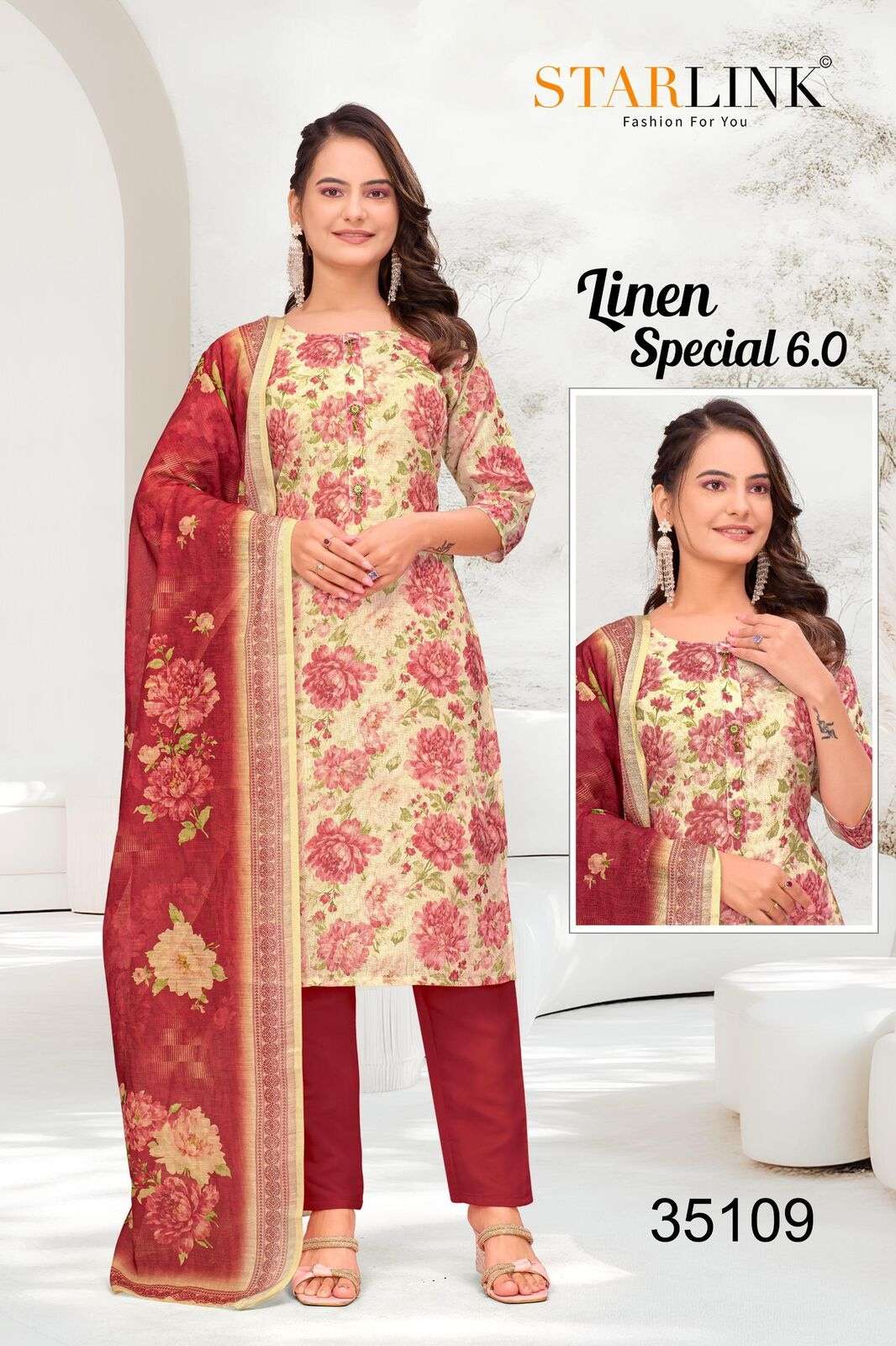 LINEN SPECIAL-6 BY STARLINK IN LINEN DIGITAL PRINT AND INNER WITH TIE WORK 