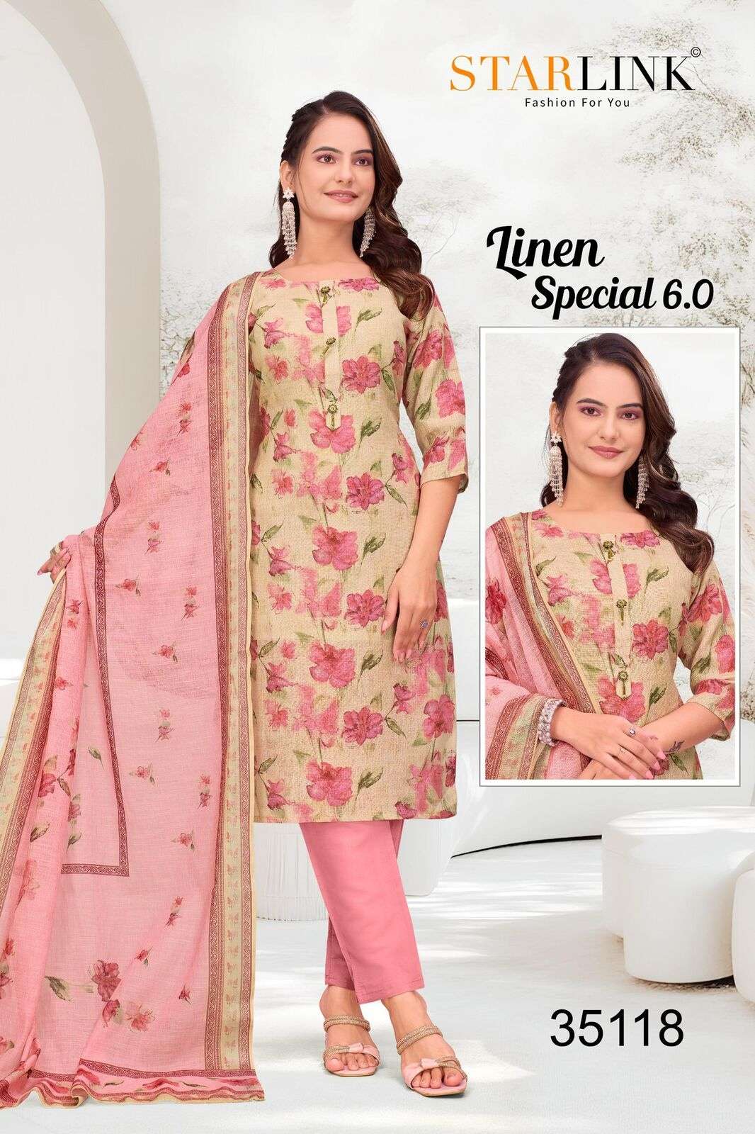 LINEN SPECIAL-6 BY STARLINK IN LINEN DIGITAL PRINT AND INNER WITH TIE WORK 