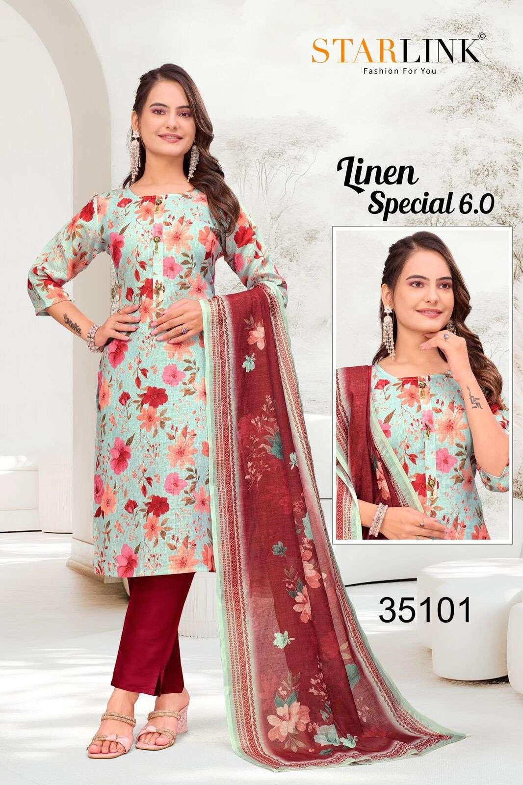 LINEN SPECIAL-6 BY STARLINK IN LINEN DIGITAL PRINT AND INNER WITH TIE WORK 