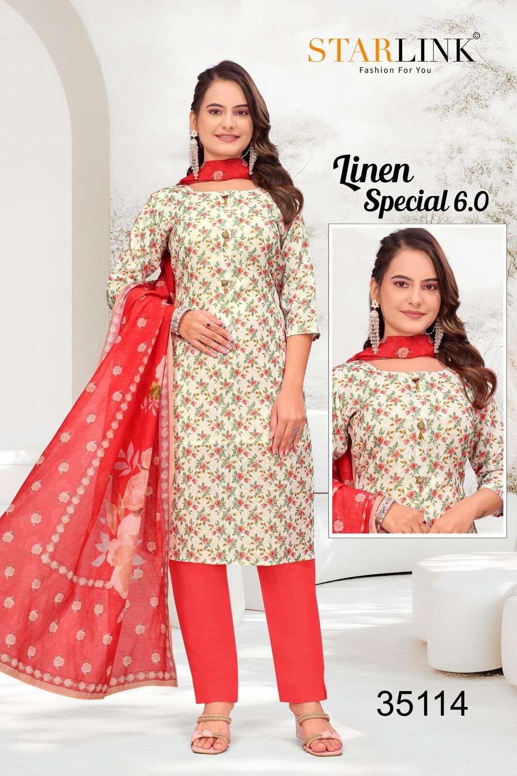 LINEN SPECIAL-6 BY STARLINK IN LINEN DIGITAL PRINT AND INNER WITH TIE WORK 