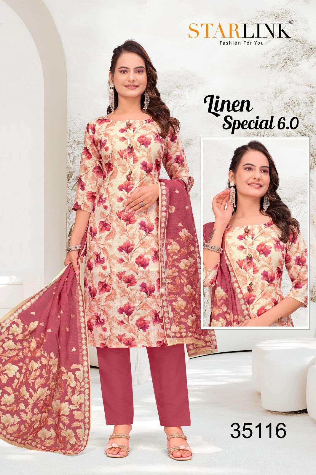 LINEN SPECIAL-6 BY STARLINK IN LINEN DIGITAL PRINT AND INNER WITH TIE WORK 