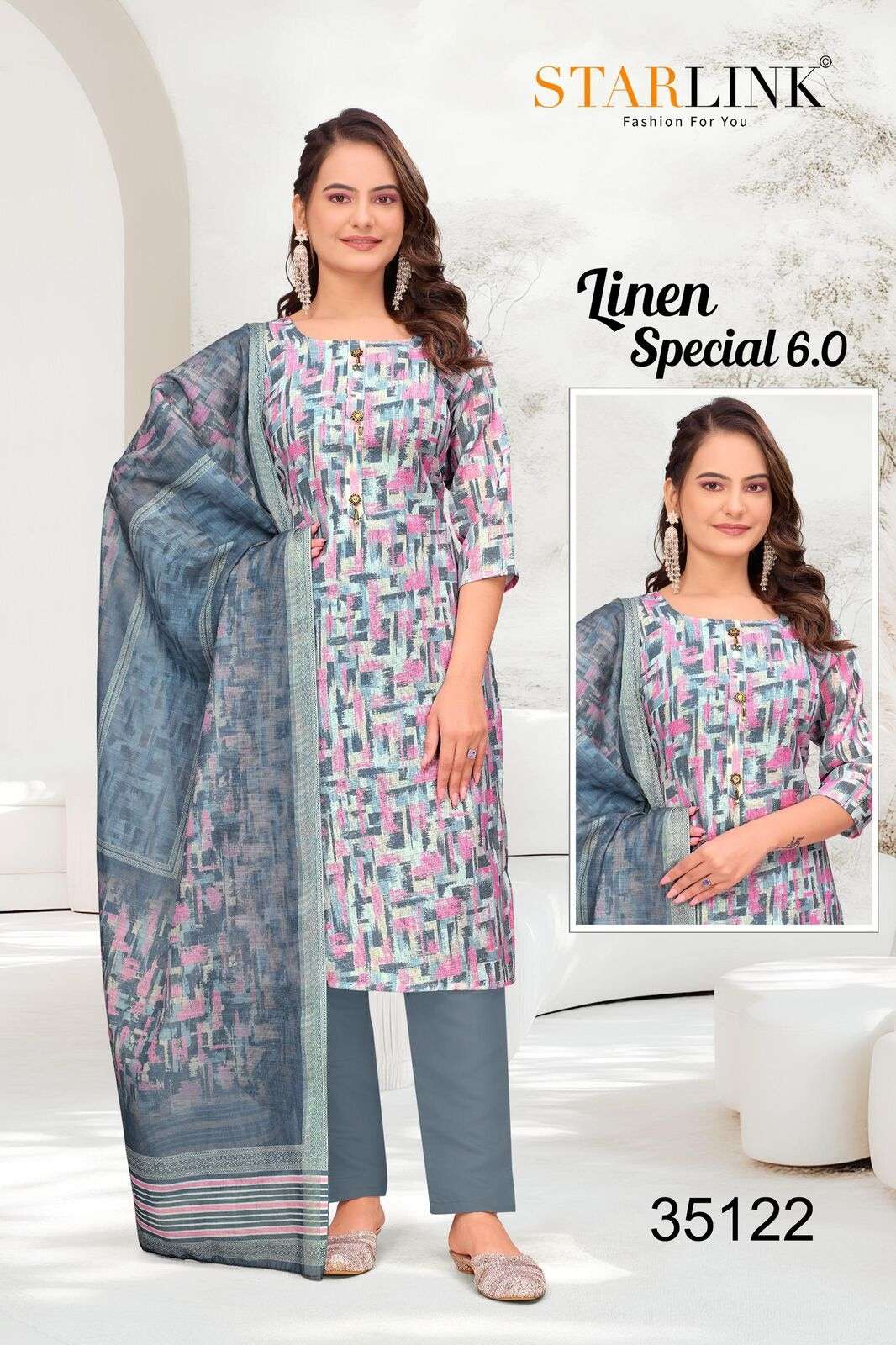 LINEN SPECIAL-6 BY STARLINK IN LINEN DIGITAL PRINT AND INNER WITH TIE WORK 