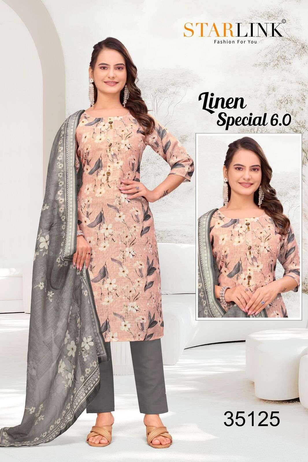 LINEN SPECIAL-6 BY STARLINK IN LINEN DIGITAL PRINT AND INNER WITH TIE WORK 