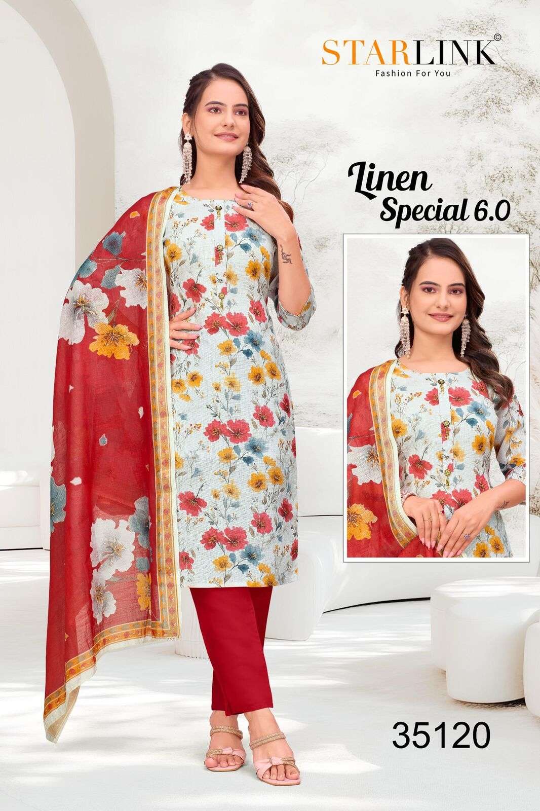 LINEN SPECIAL-6 BY STARLINK IN LINEN DIGITAL PRINT AND INNER WITH TIE WORK 