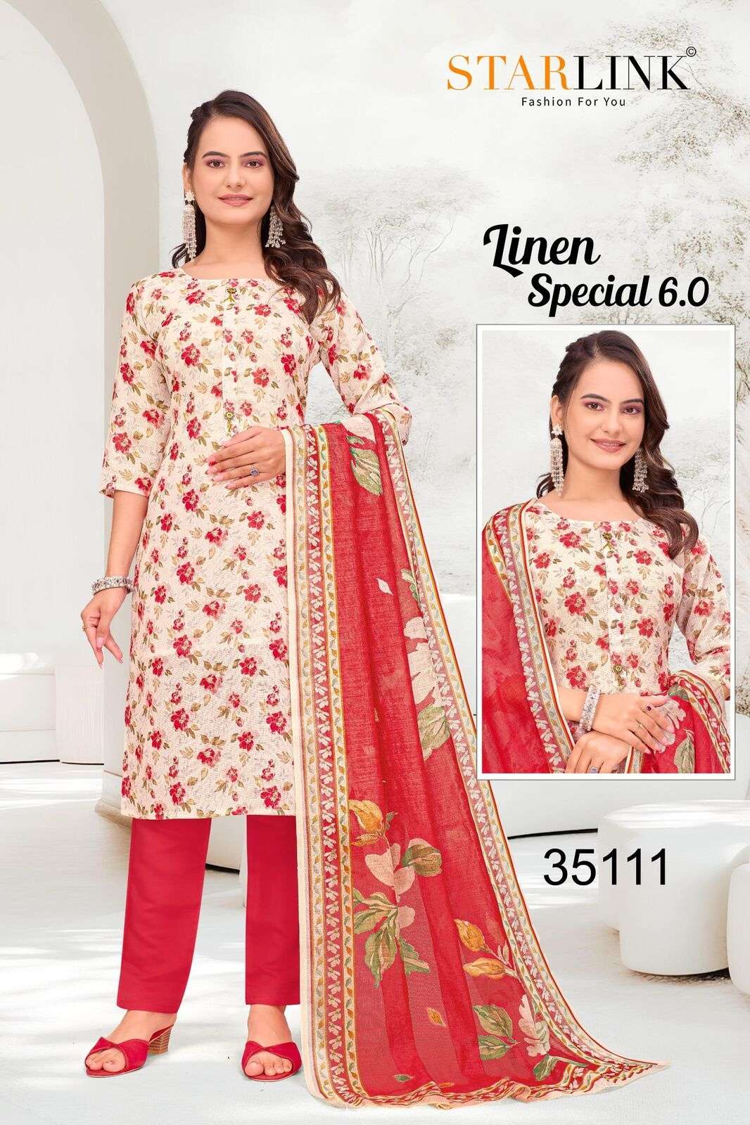 LINEN SPECIAL-6 BY STARLINK IN LINEN DIGITAL PRINT AND INNER WITH TIE WORK 